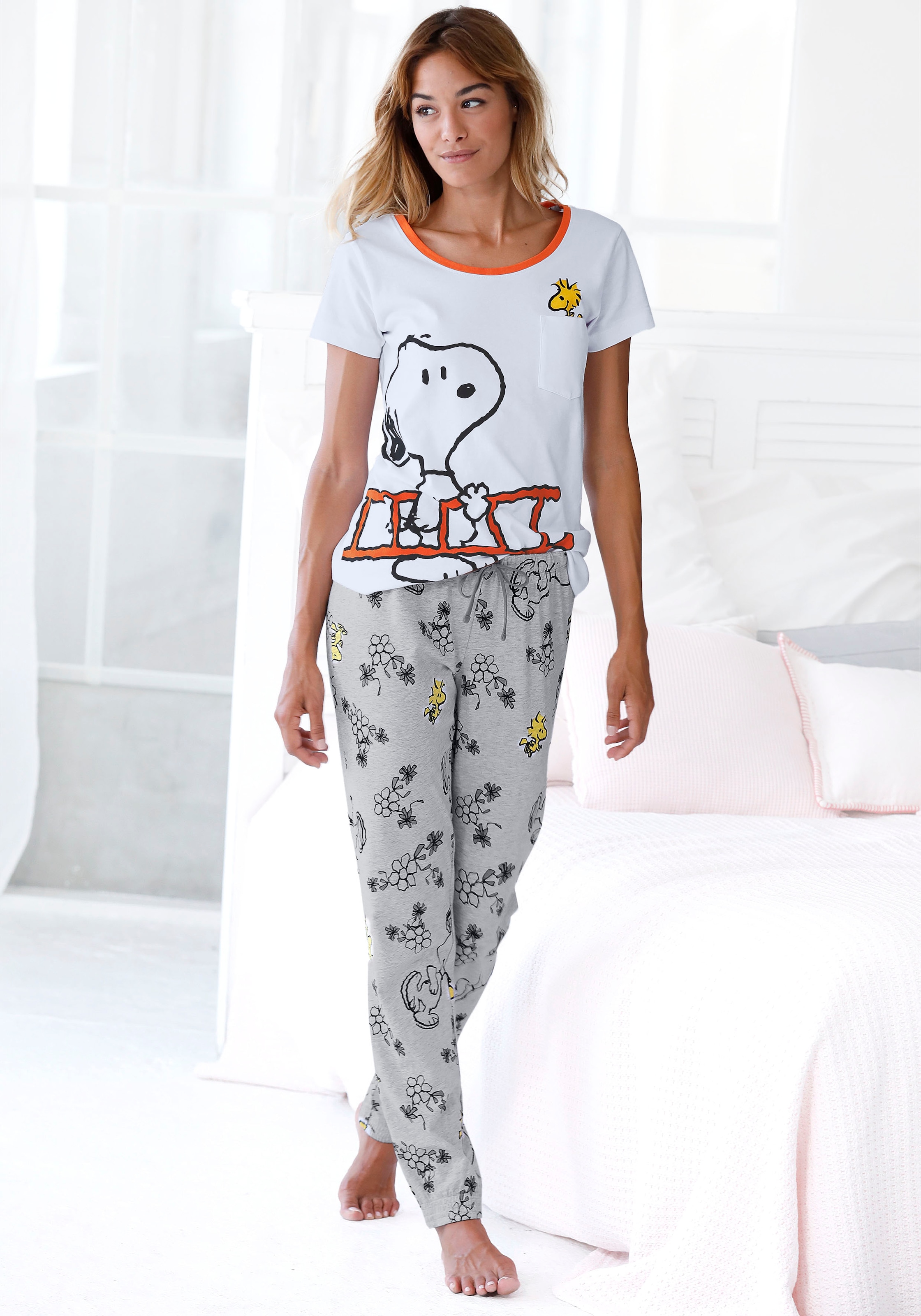 Peanuts Pyjama 2-teilig, 2 tlg. mit Snoopy und Woodstock Druck günstig online kaufen
