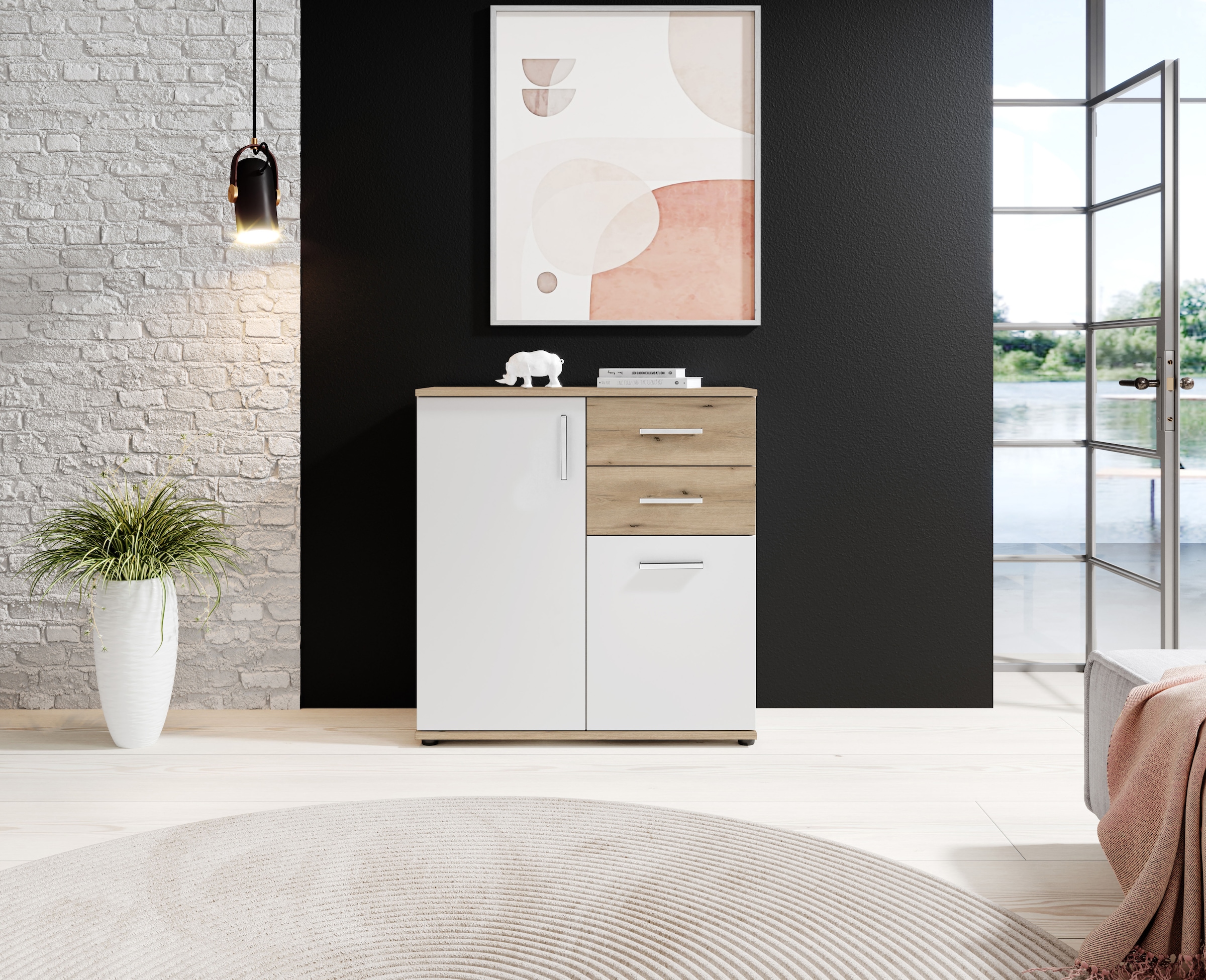 HBZ Kommode »BC-Drift-2, Universalschrank Stellmaß BxHxT 80x84x35 cm«, (1 St.), Kommode mit 2 Türen, 2 Schubkästen, 1 Einlegeboden