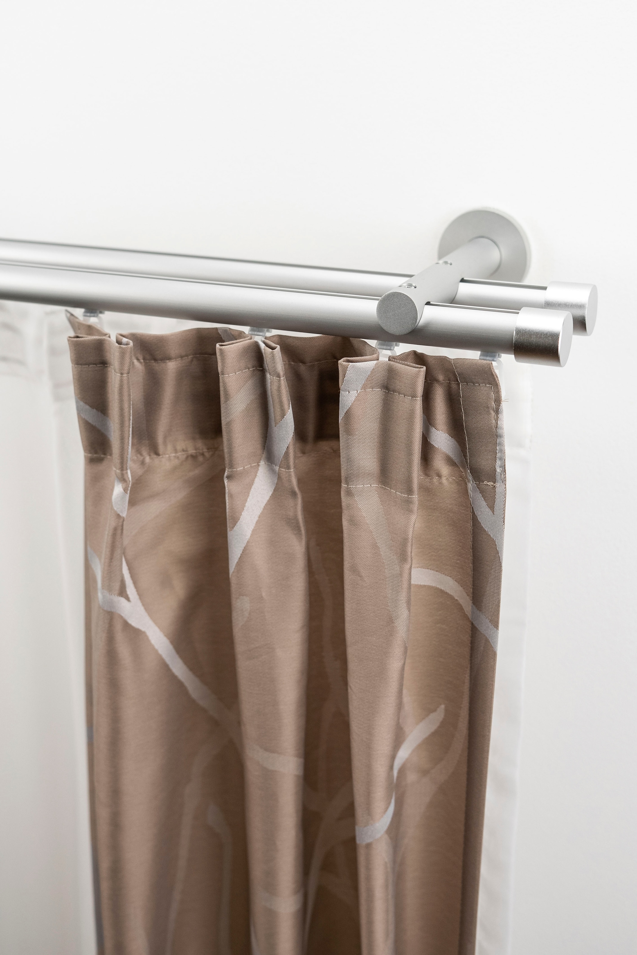 GARESA Gardinenstange "EASY" Ø 20 mm 2 läufig-läufig Wunschmaßlänge Vorhanggarnitur-Innenlauf, verlängerbar, Wandmontage, Kappe, Aluminium