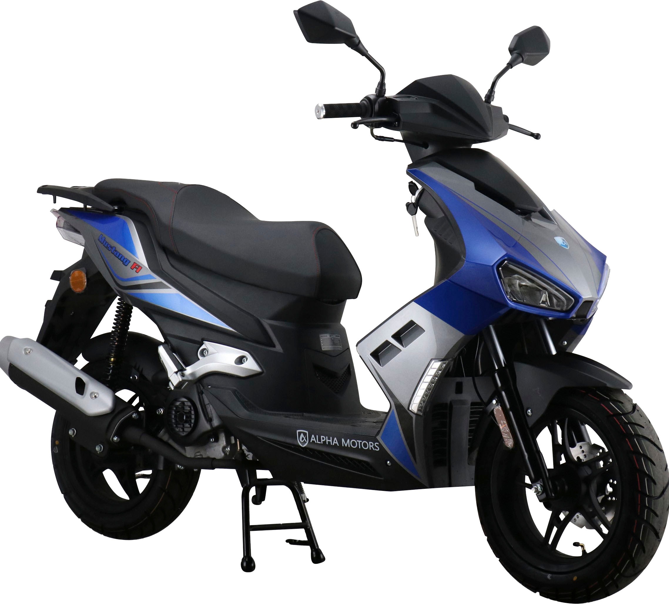 ALPHA MOTORS Motorroller "Mustang FI", 45 km/h, blau, Motorroller, mit USB-Anschluss und Lenkerschloss, sportliches Design