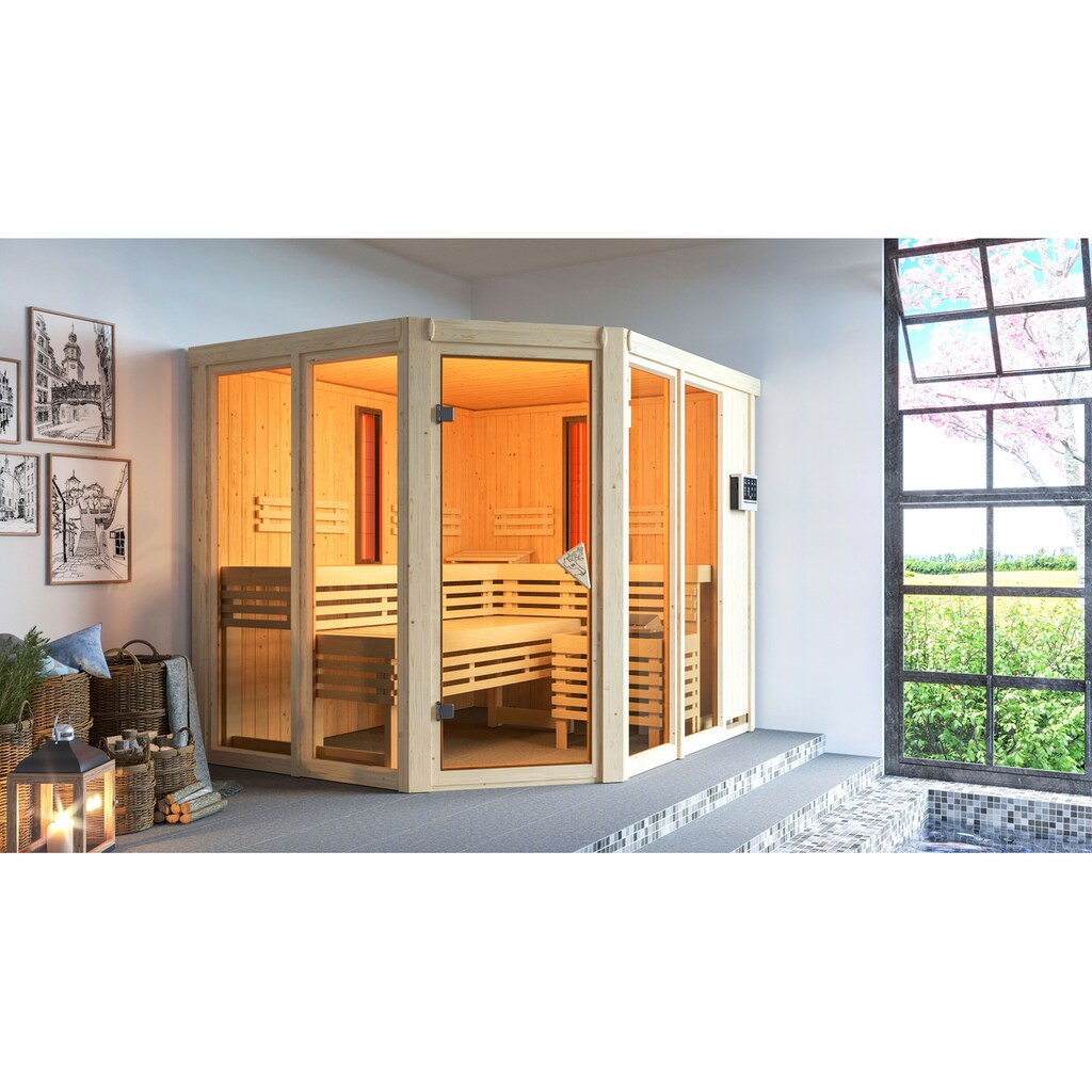 Karibu Sauna »Avril«, (Set), 9-kW-Bio-Ofen mit externer Steuerung