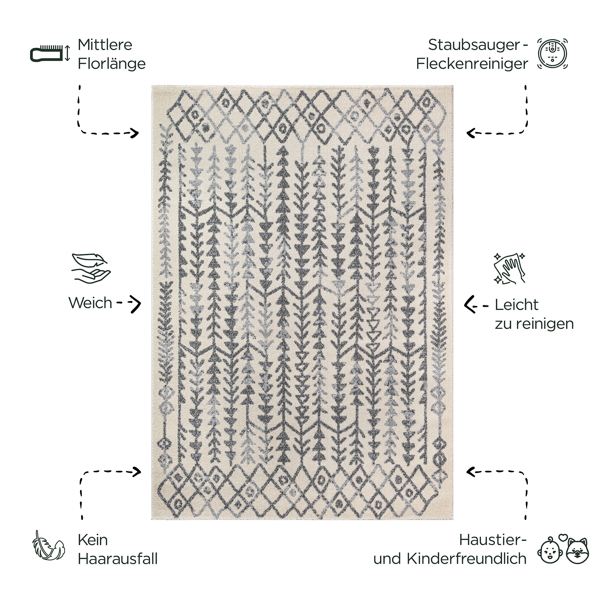 Thumbnail - Sanat Teppich "Boho 8204" rechteckig 10 mm Höhe Kurzflor, robust, Boho, Scandic, für Fussbodenheizung geeignet