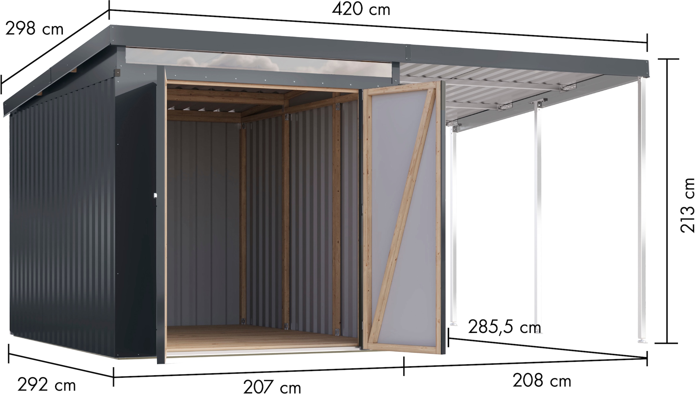 Karibu Gerätehaus »Argonium 2,5 SET mit Anbaudach«