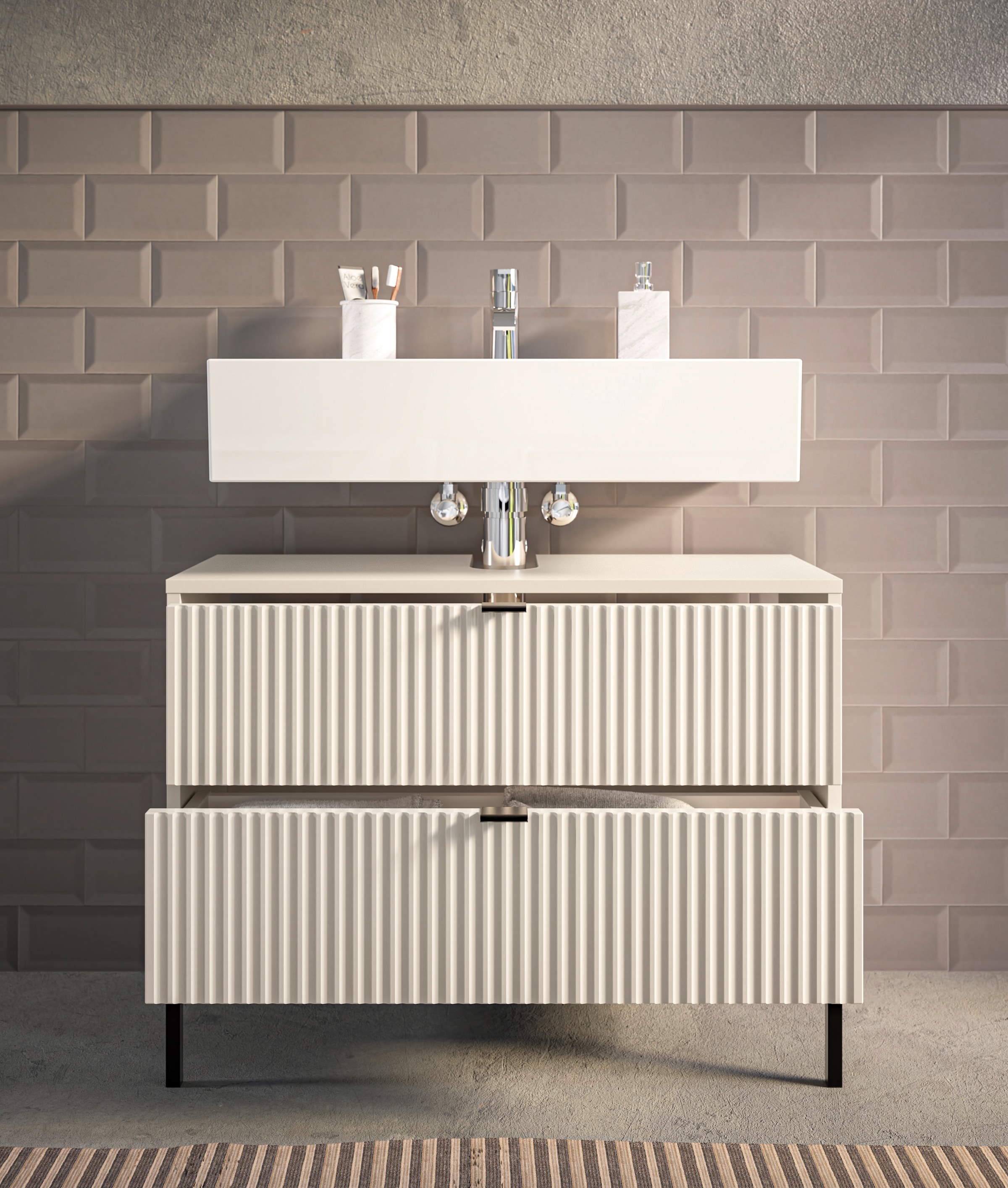 BASIC by Balculina Waschbeckenunterschrank »Lucera BxHxT 80x60x32 cm« 1 Stk. tlg. Breite 80cm, Unterflurauszug, Metallfüße