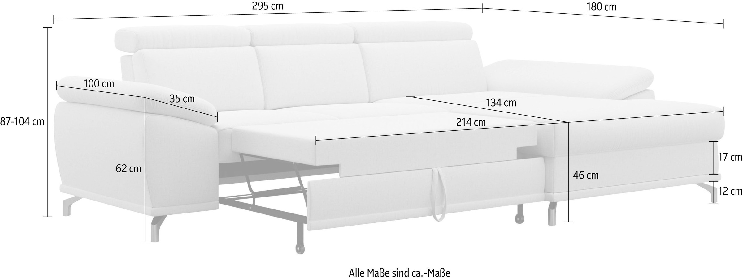 sit&more Ecksofa »Cabrio L-Form, mit Sitztiefenverstellung, Arm- und Kopfteilverstellung«, 2 Nierenkissen, Federkern, optional Bettfunktion und Stauraum
