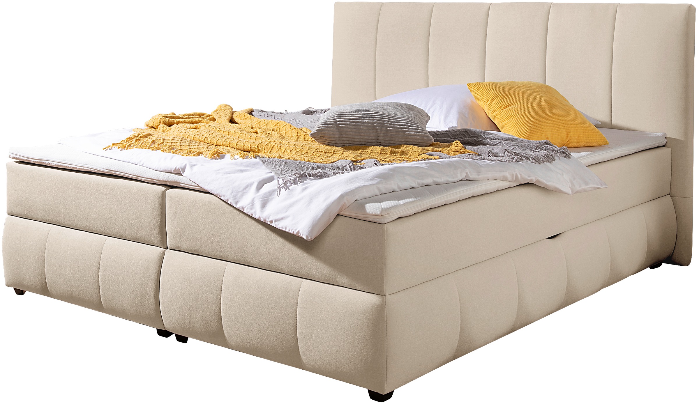 Boxbett OTTO HOME "Hartley inkl. Bettkasten und Topper, auch in Überlänge erhältlich", beige, B:212cm L:230cm, Komplettbetten, wahlweise mit Bonnell- oder TTFK-Matratze in H2, H3 o. H4 erhältlich