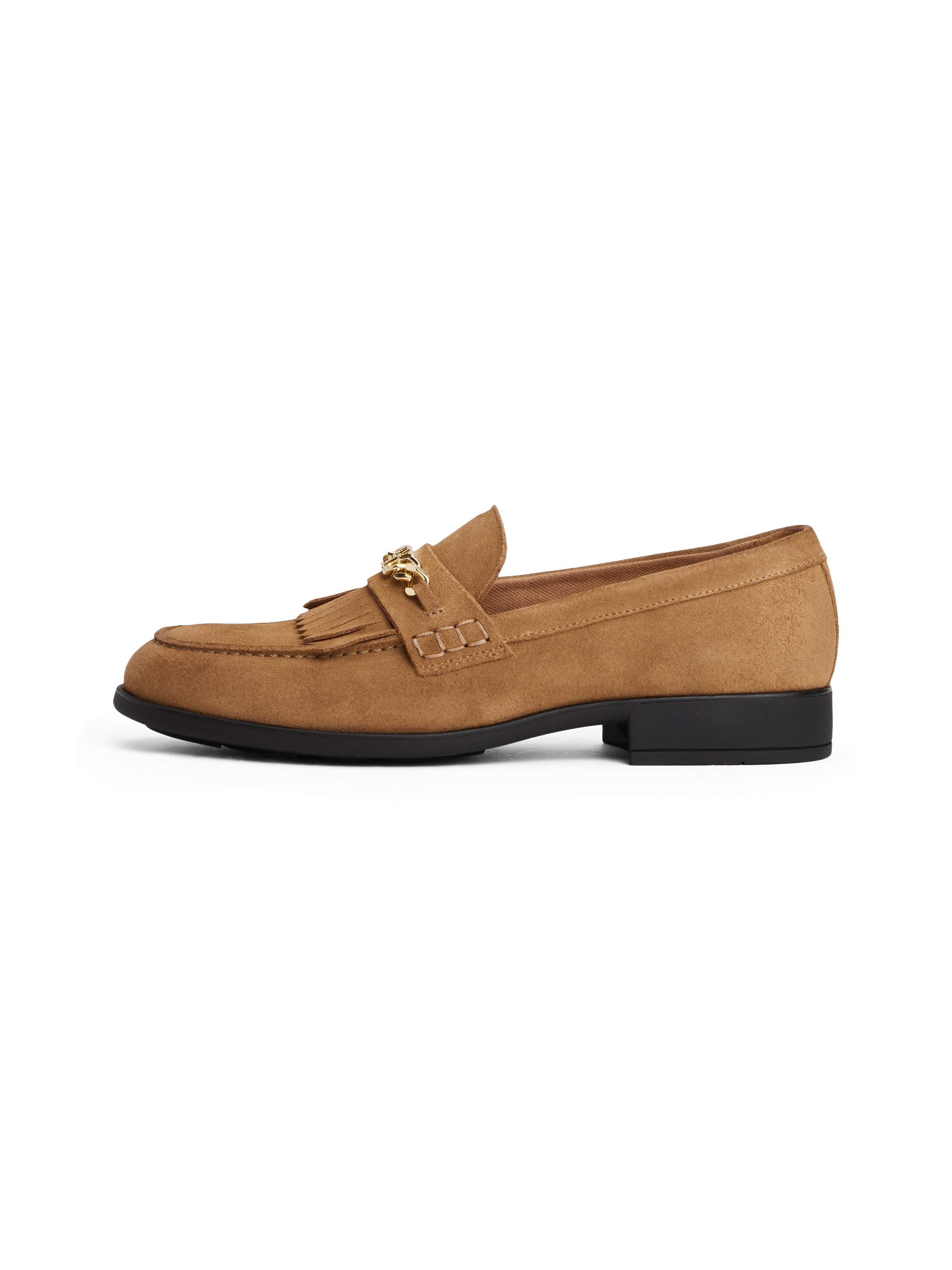 Tommy Hilfiger Loafer »TH CHAIN FRINGE SUEDE LOAFER«, Blockabsatz, Slipper, Businessschuh mit goldfarbener Logo-Zierkette