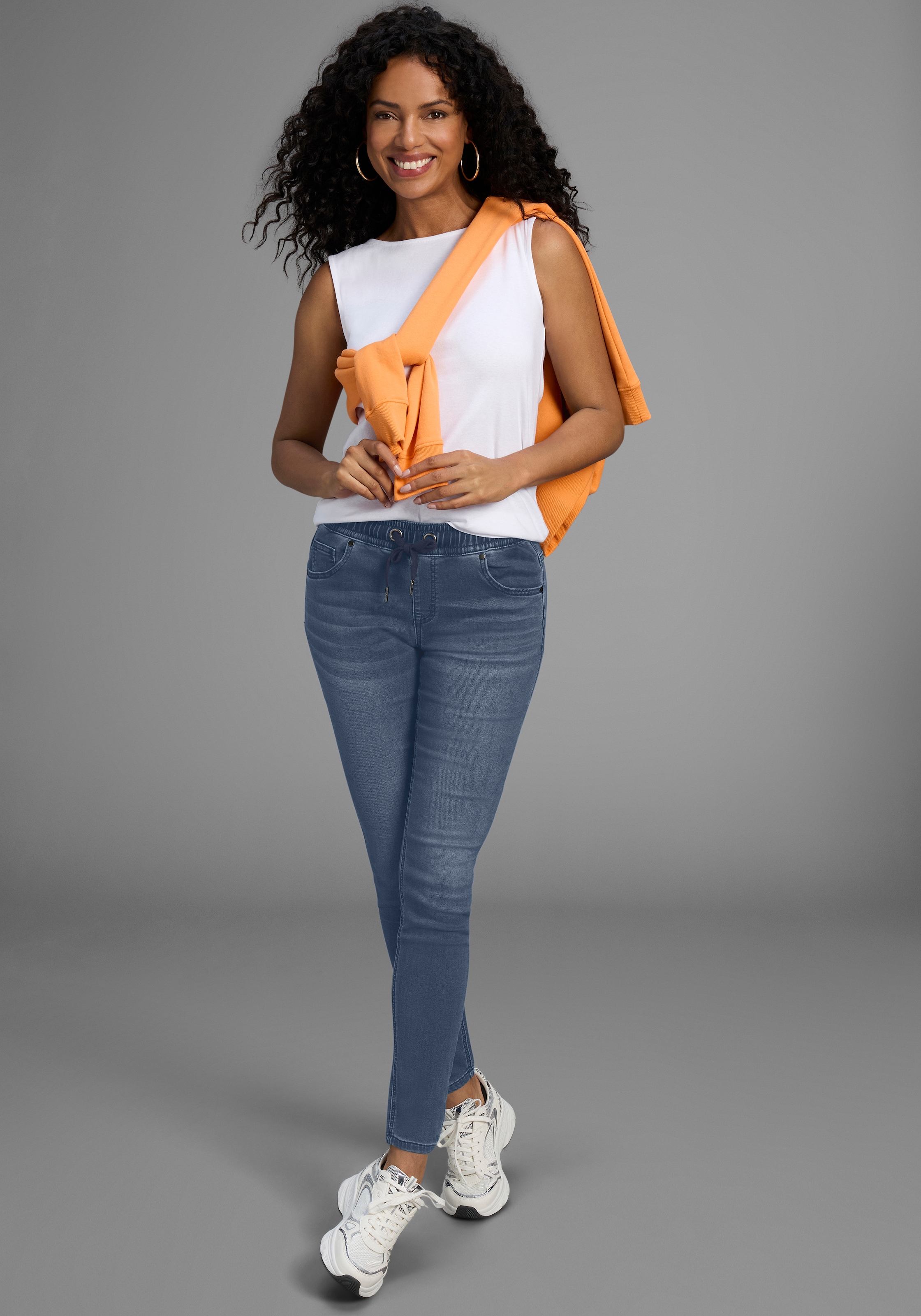 Arizona Stretch-Jeans weites Bein,  normale Leibhöhe,  knöchellang,  mit Used-Waschung