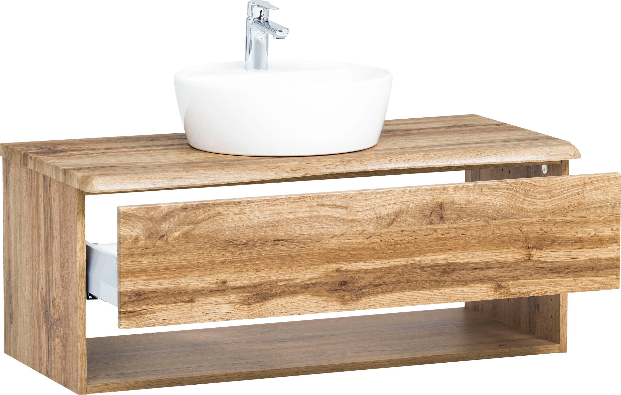 welltime Waschbeckenschrank »Stubach«, Bad, Abdeckplatte mit Baumkante, Breite 100 cm