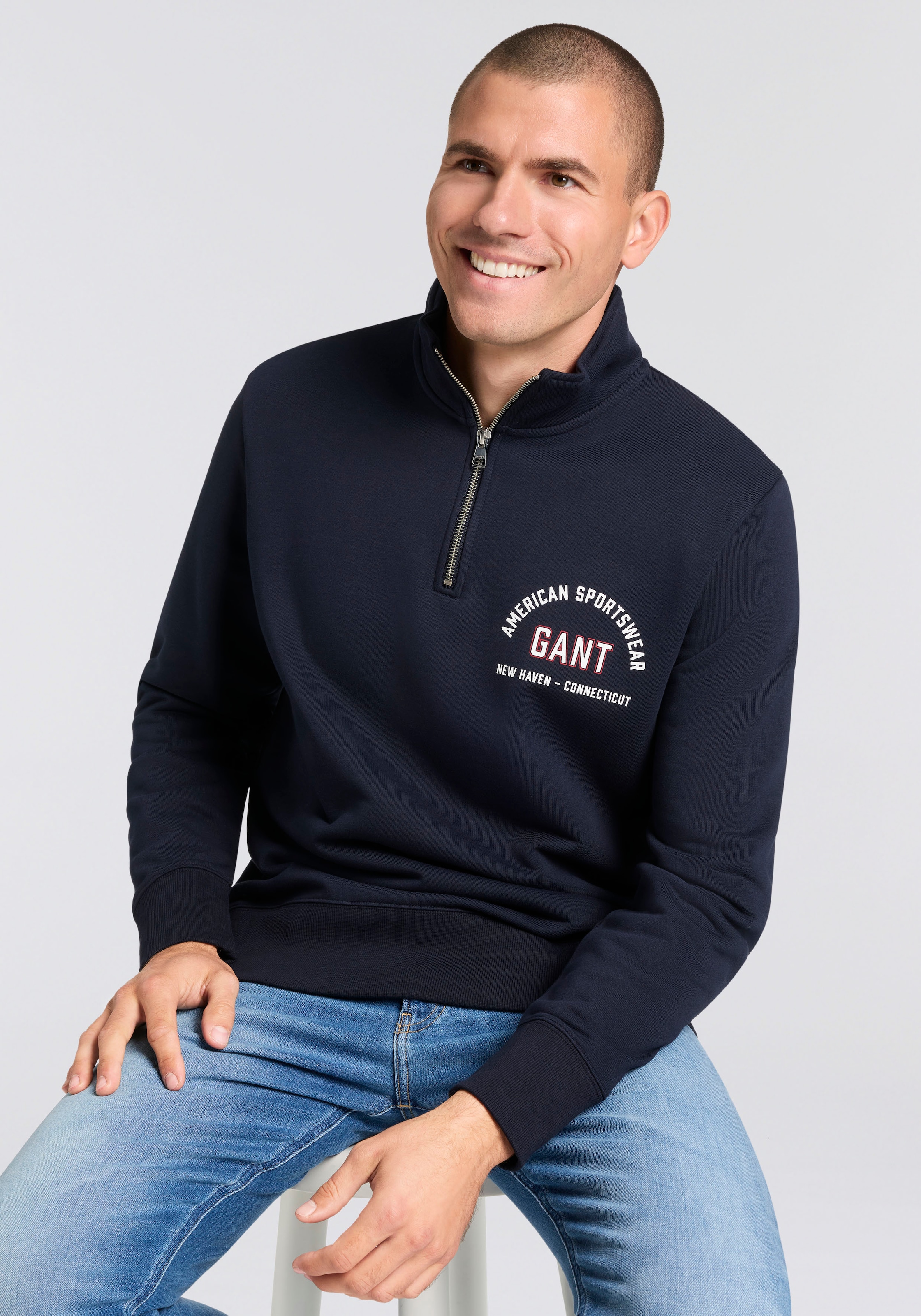 Gant Sweatshirt, Stehkragen mit Reißverschluss günstig online kaufen