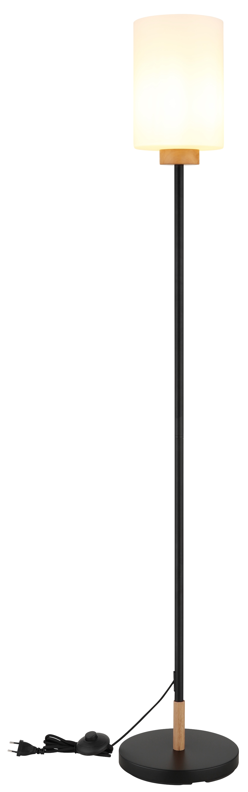 GLOBO LIGHTING Stehlampe »ROWENA« E27 1 Stk. Stehleuchte schwarz & Holz, Fußschalter, warmes Licht, elegant