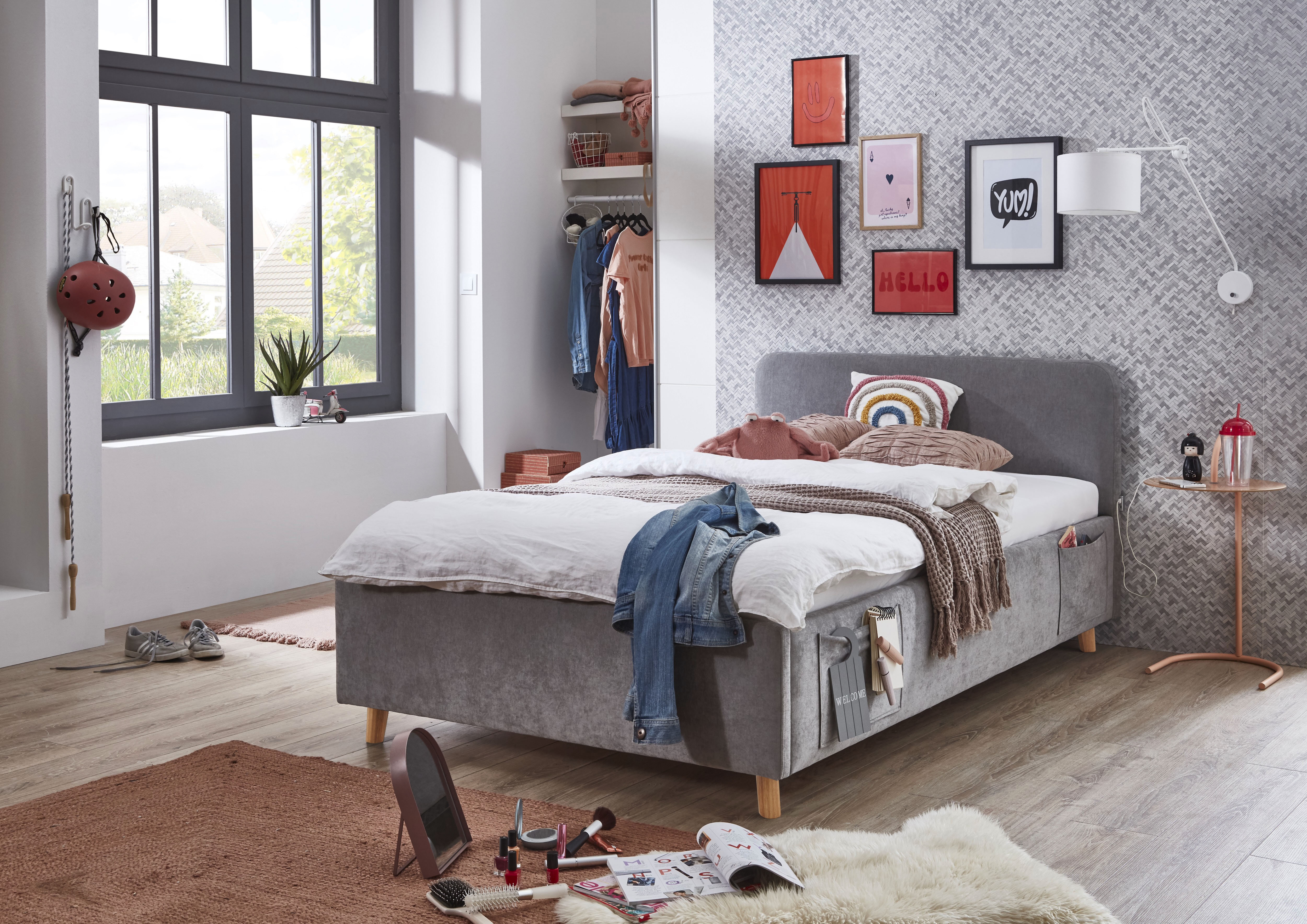 meise.möbel Kinderbett "COSY in de Breiten 90, 120 & 140 erhältlich, wahlweise mit Bettkasten" wahlweise mit Holzfuß in schwarz oder eiche, inkl. USB-Anschluss