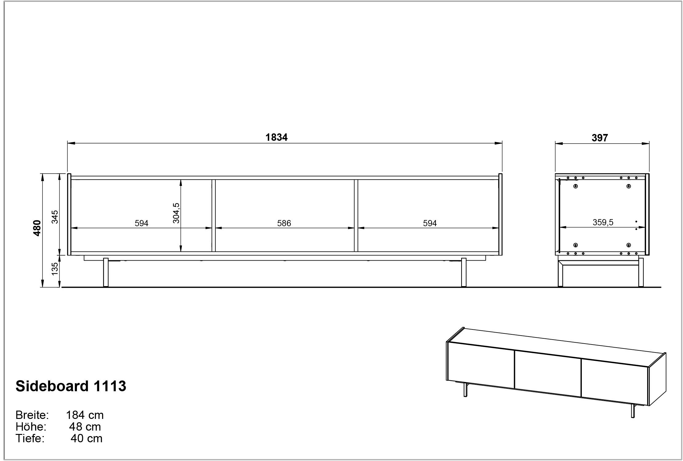GERMANIA Wohnzimmer-Set »Cantoria«, (Set, 3 St.), mit Lowboard, Wandboard, Vitrine, griffloses Design
