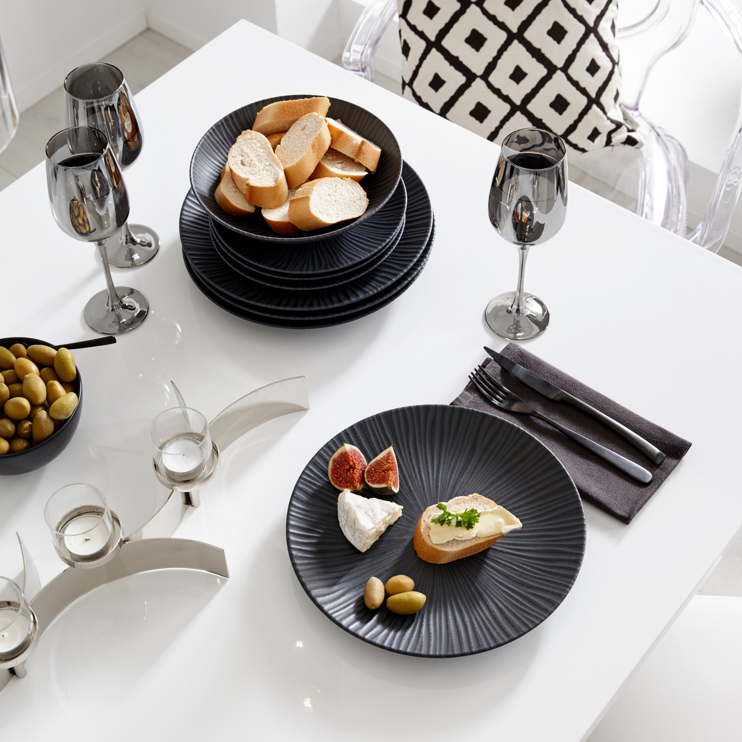 Tafelservice CreaTable 12 (Set, für für | 4 Teile, Personen 12 Vesuvio«, Personen), Relief, schwarz, Teller ausdrucksstarkes BAUR tlg., Set 4 »Geschirr-Set Service,