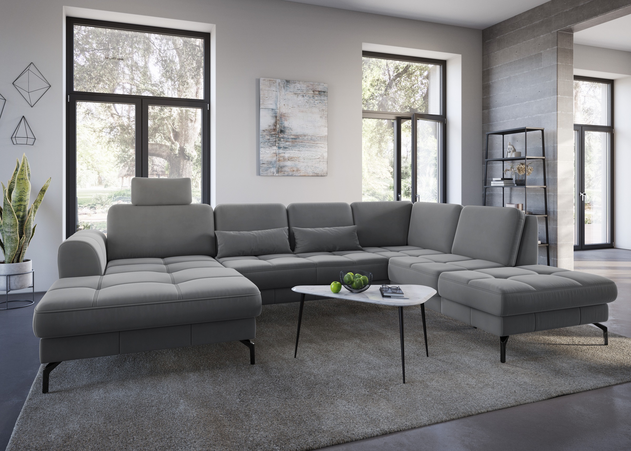 sit&more Wohnlandschaft »Bendigo U-Form«, inklusive Sitztiefenverstellung, Bodenfreiheit 15 cm, in 2 Fußfarben