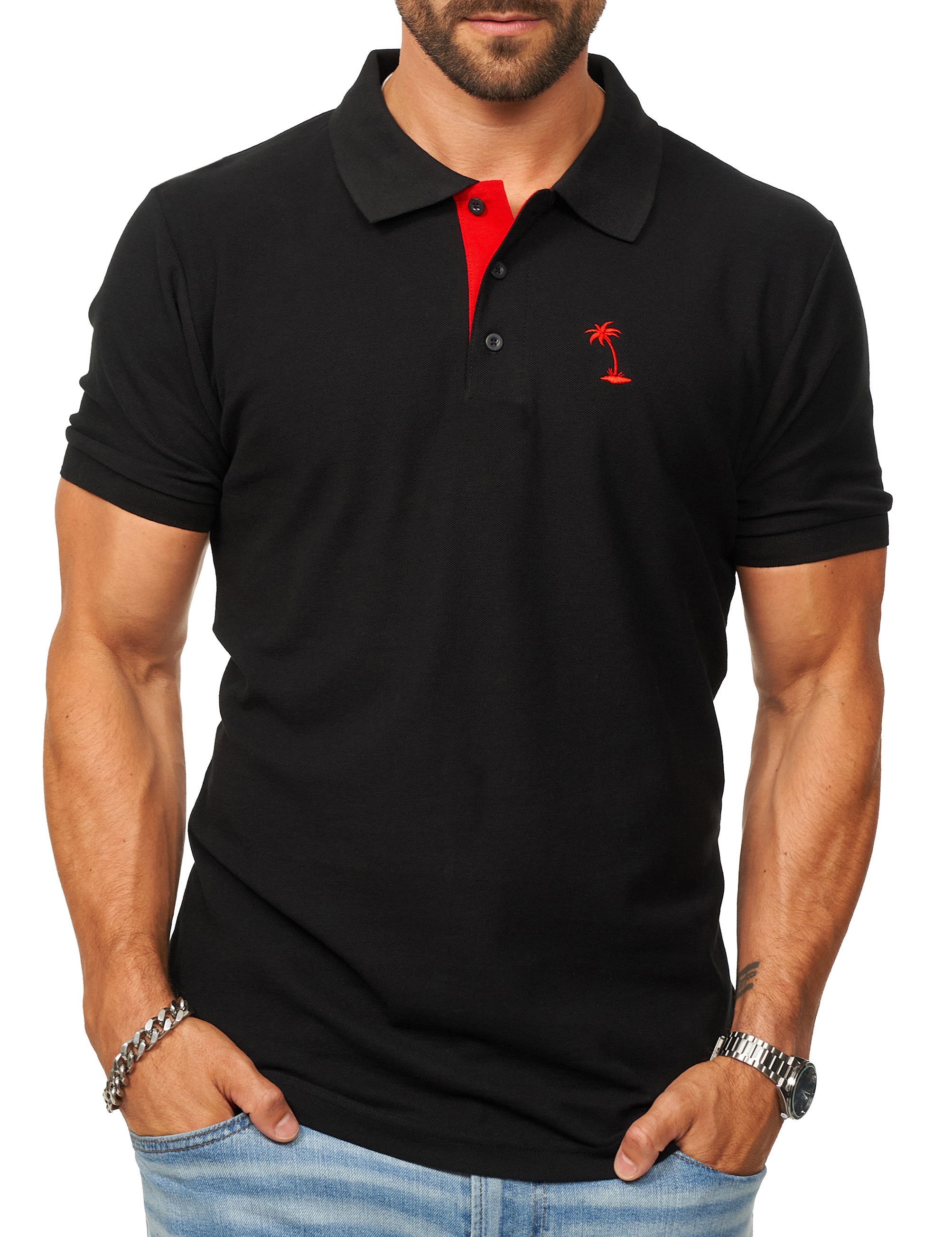 Daily Cotton Poloshirt »Daily Cotton Poloshirt in Kurzarm als Freizeit Polo T-Shirt - Polo-Hemd für Herren« Männer Polohemd im Regular-Fit in Piqué-Qualität mit Palmen-Logo