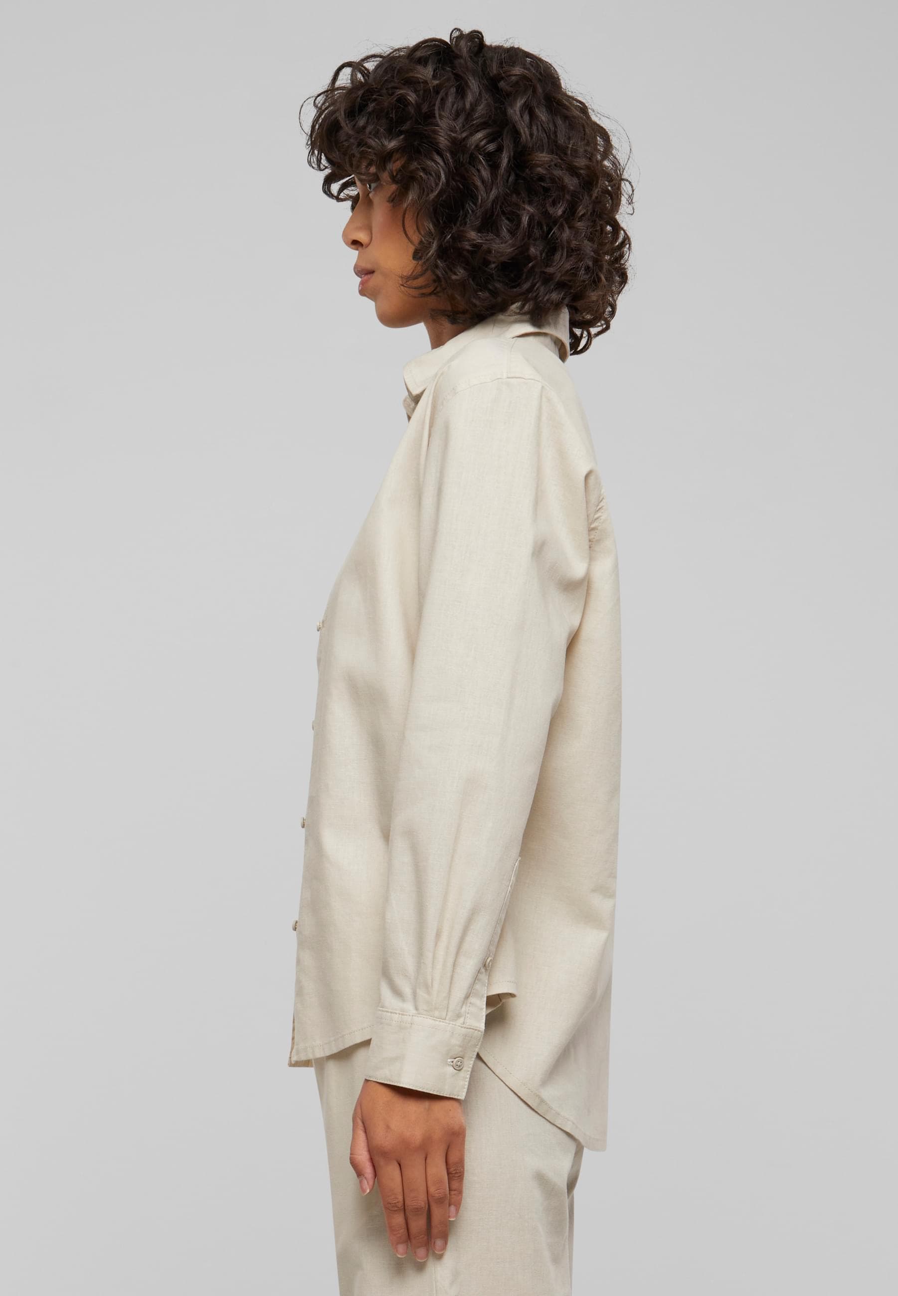 URBAN CLASSICS Langarmhemd »Urban Classics Damen Ladies Linen Mixed Oversized Shirt«