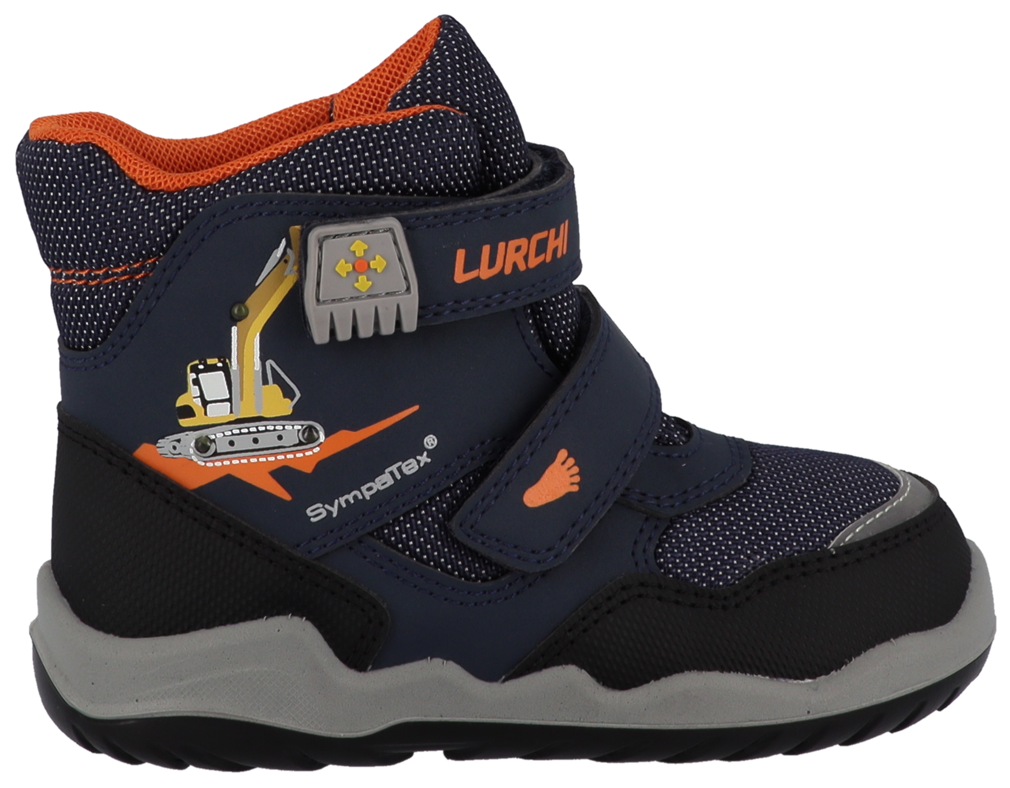 Lurchi Barfußschuh "Fritz Barefoot, Blinkschuh" Klettboots mit tollem Bagger-Motiv, Größenschablone zum Download