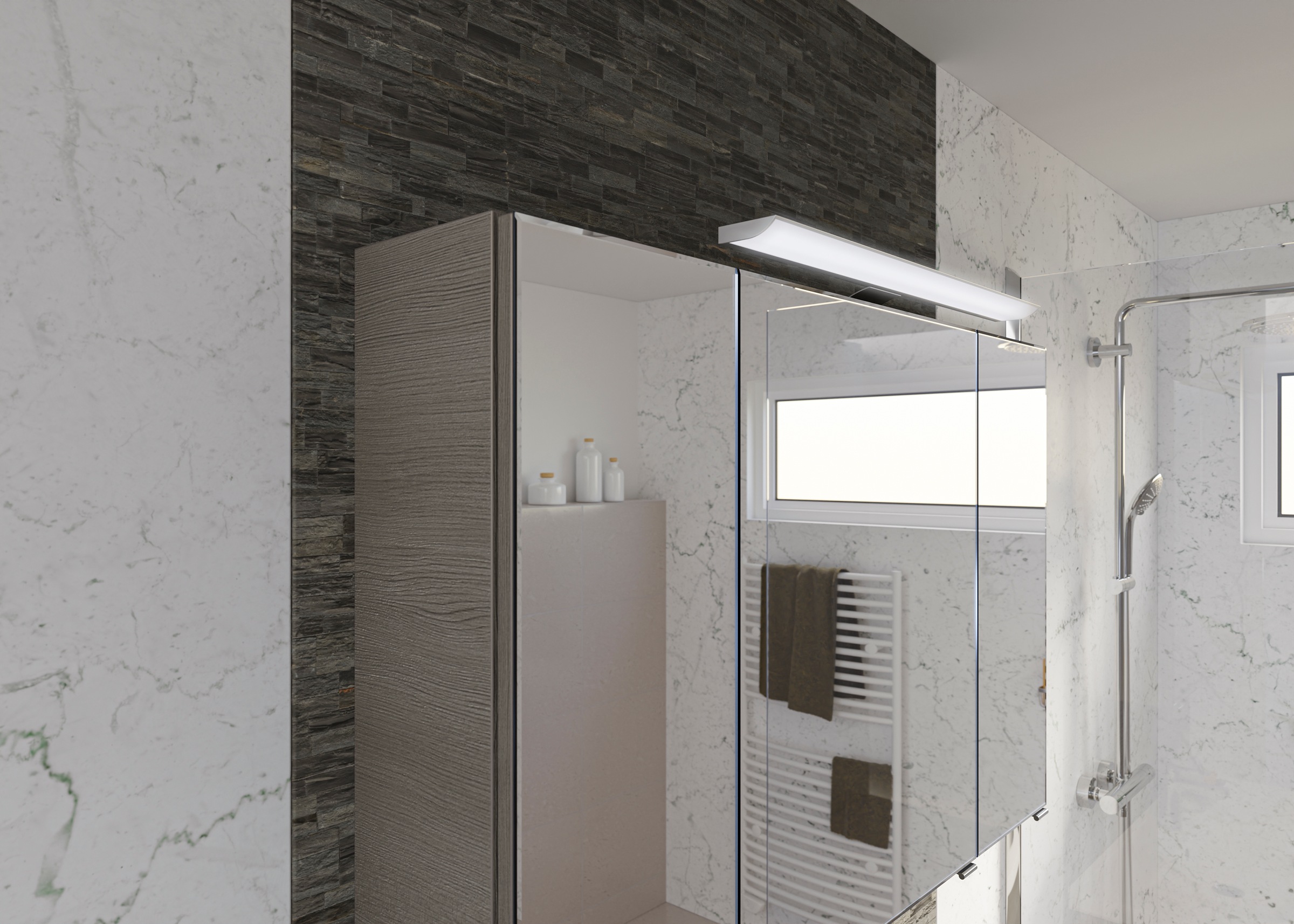 Saphir Badmöbel-Set »Trentino 2-tlg Mineralmarmor-Waschtisch, Spiegelschrank mit LED-Profil«, (3 St.), Badmöbel-Set 110cm breit, inkl. Türdämpfer, 3 Türen, 2 Auszügen