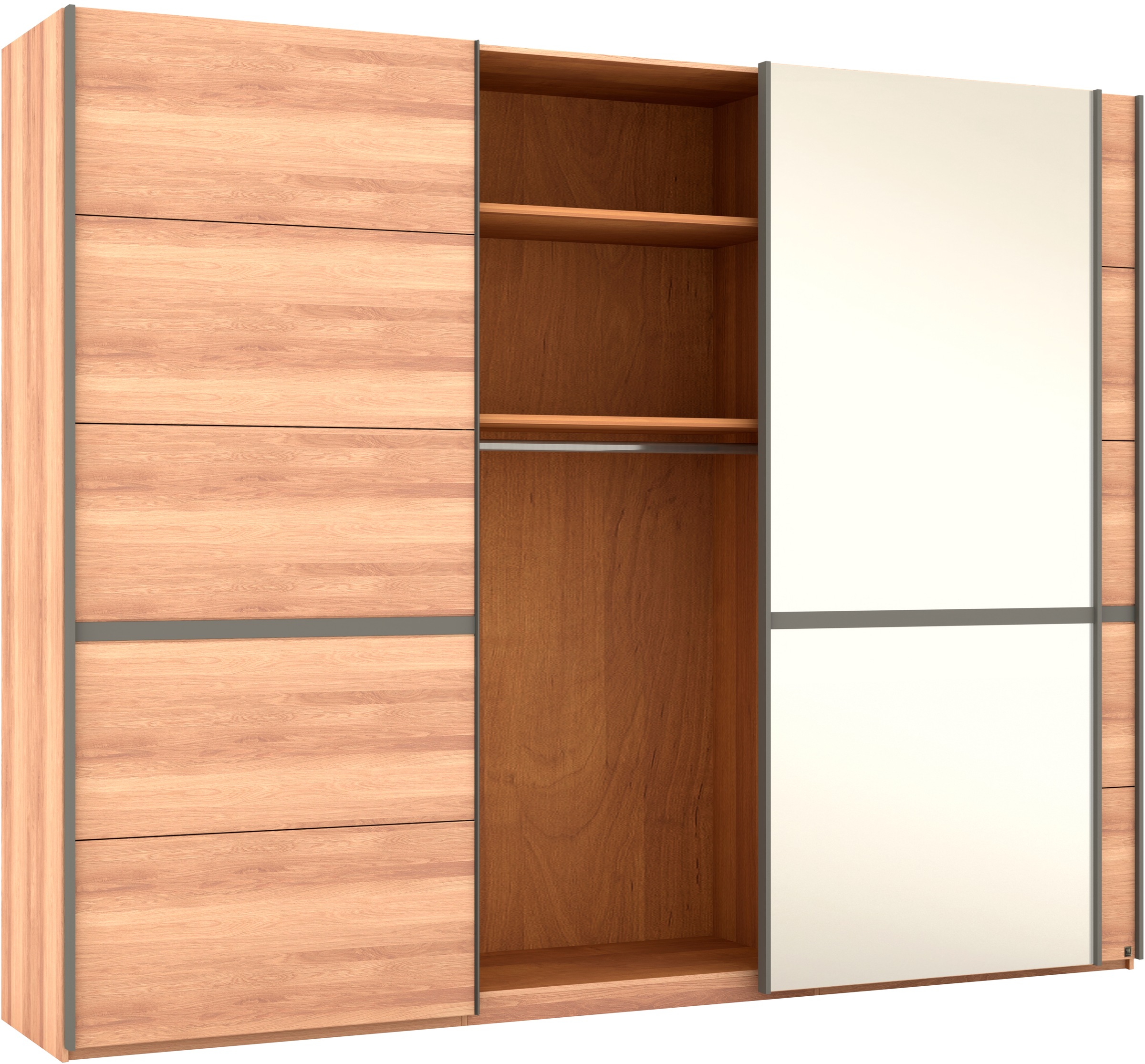 Musterring Schwebetürenschrank »Sorrent, Kleiderschrank, Schrank, Schiebetüren«, (Teilmassiv Eiche, MADE IN GERMANY), Türen in Eiche massiv mit Kassetten-Optik, verschiedene Maße verfügbar
