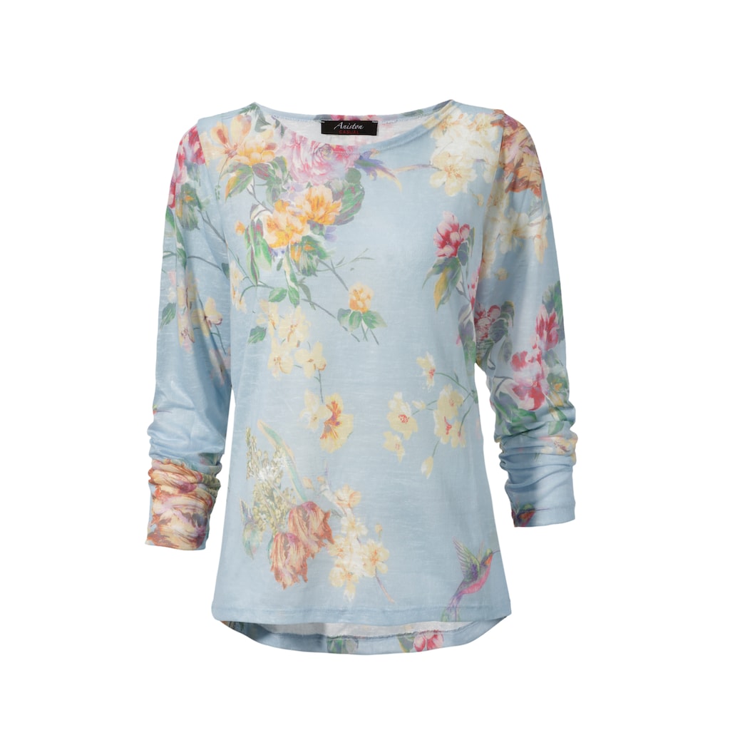 Aniston CASUAL Langarmshirt mit großflächigem Blumendruck und Vögeln