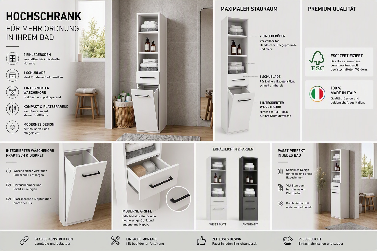 KOCHSTATION Wäscheschrank »KS-Linda« Breite 67 cm, 25mm starke Wände, ausziehbare Ablage