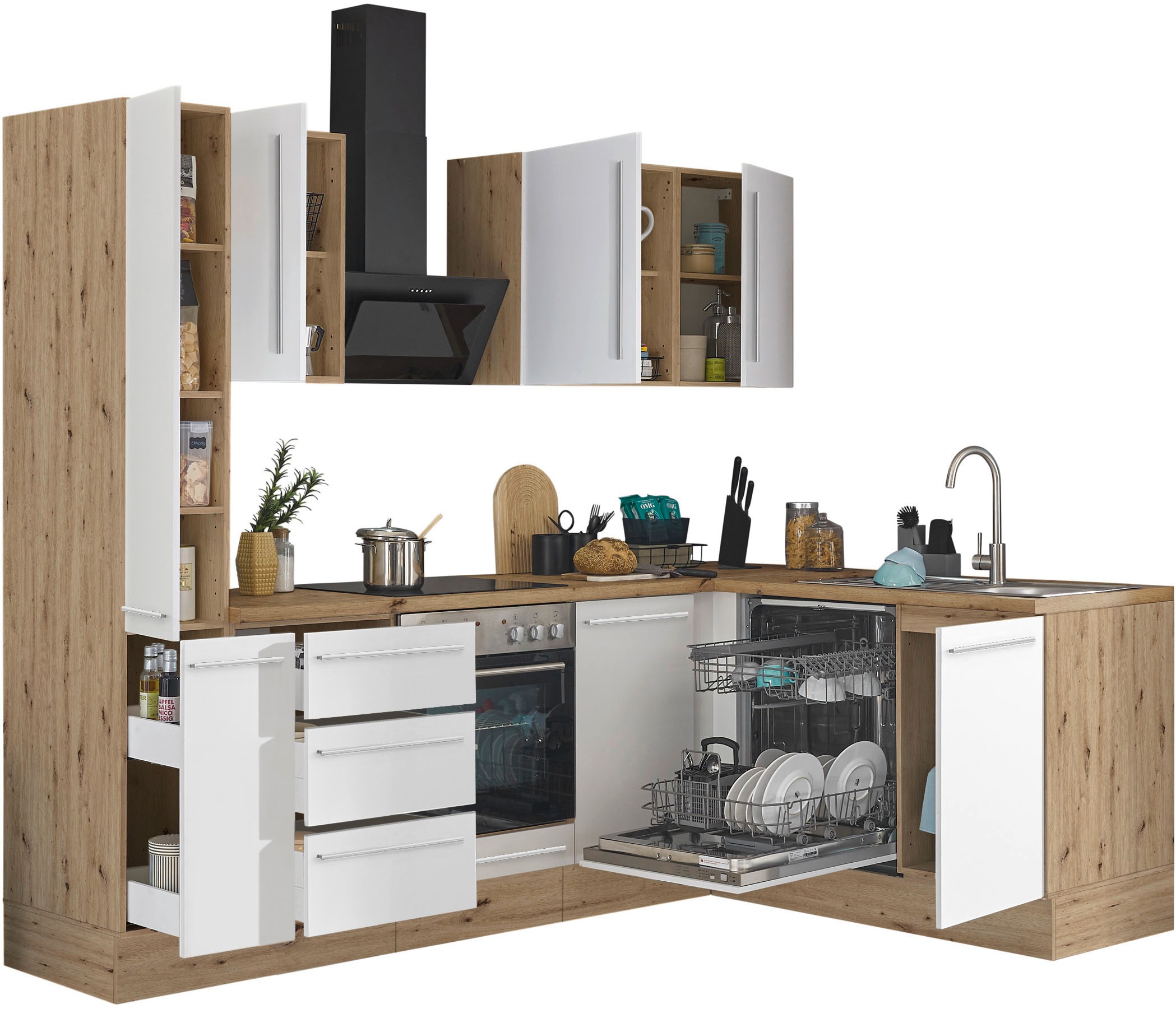 KOCHSTATION Winkelküche »Florida, Stellbreite 250x165 cm« wahlweise mit E-Geräten, mit Softclose für Türen und Schubkästen