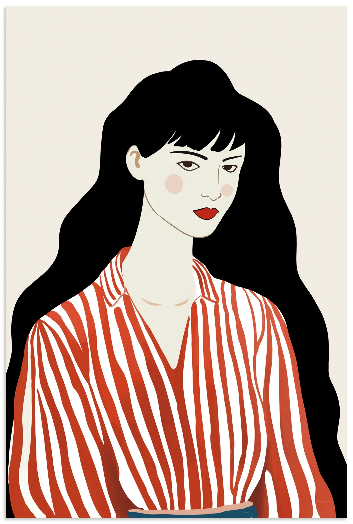 Wandbild ARTLAND "Woman in Striped Blouse I", farbe bild(er): rot, B:20cm H:30cm, Alu Dibond, Bilder, als Alubild, Leinwandbild, Poster, Wandaufkleber in verschied. Größen