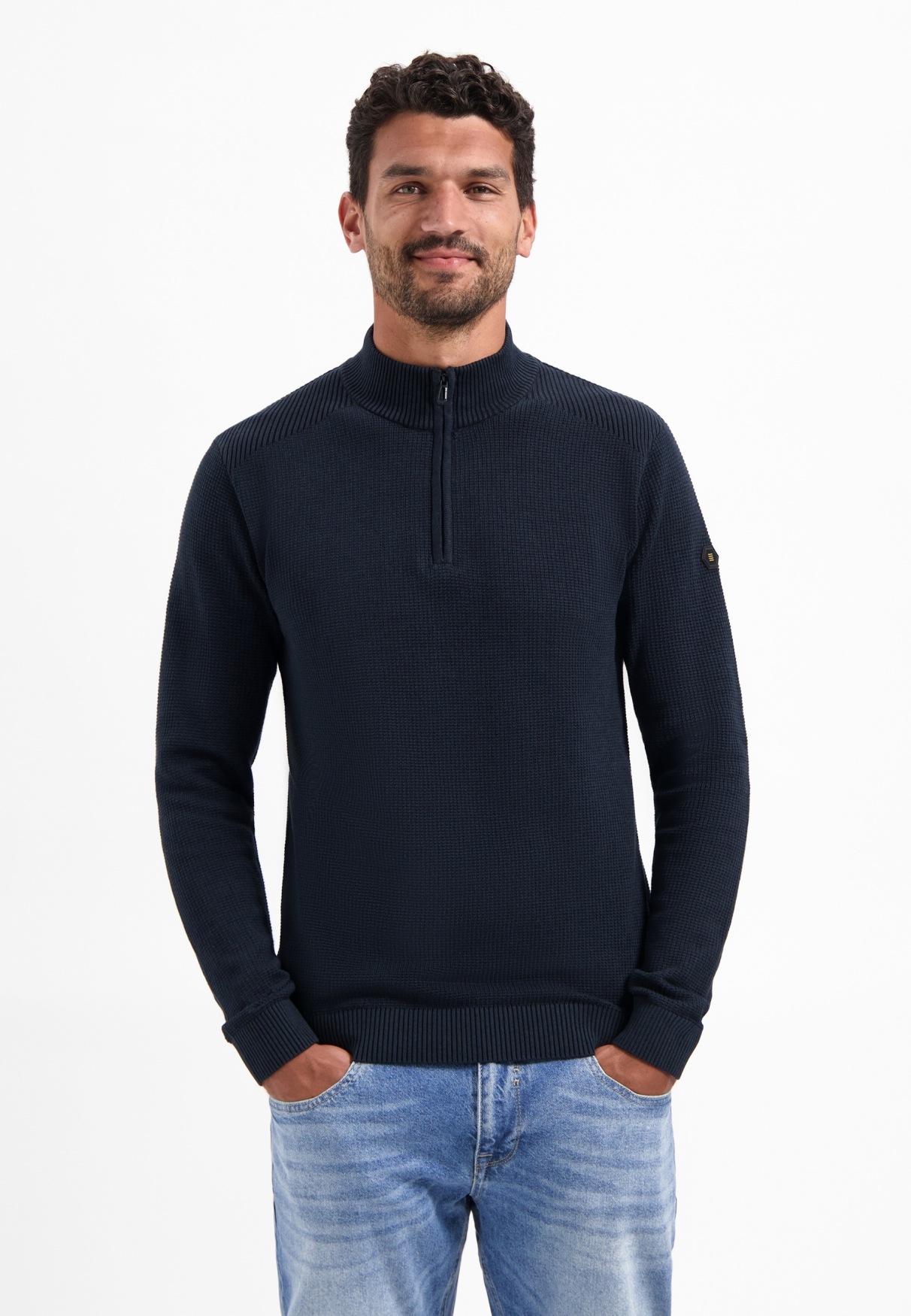 NO EXCESS Stehkragenpullover "No Excess Strukturierter Half-Zip-Pullover" günstig online kaufen