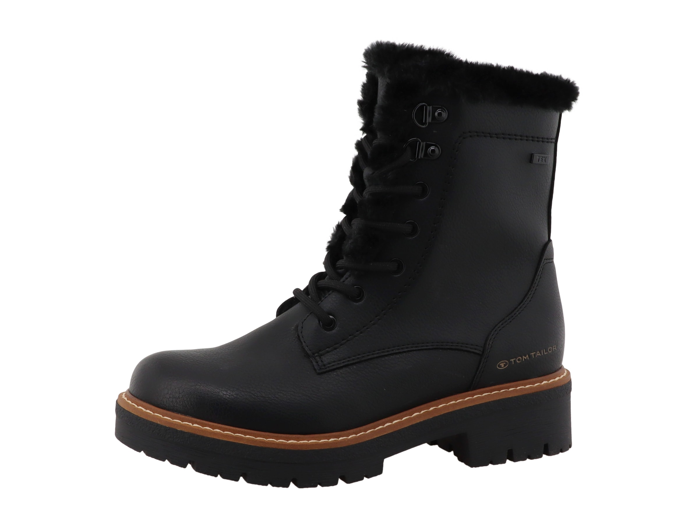 TOM TAILOR Winterstiefelette  Blockabsatz, Winterboots mit Fellimitat am Schaftrand