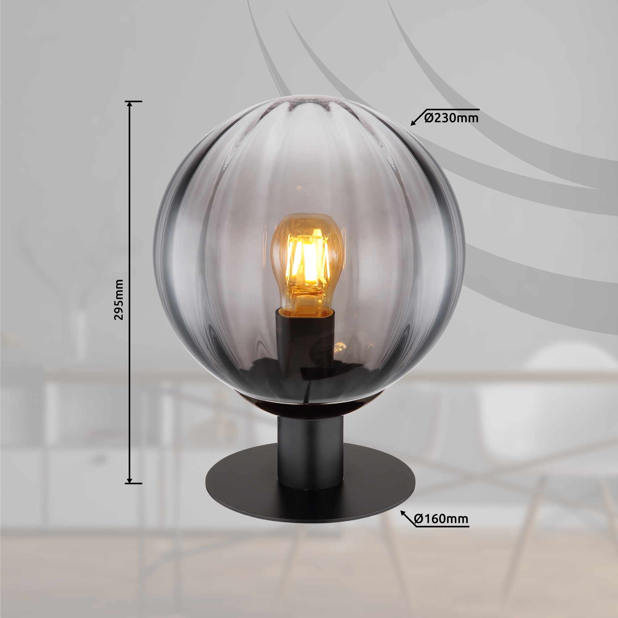 GLOBO LIGHTING Tischleuchte »DALLERTA«, Leuchtmittel E27 | ohne Leuchtmittel, Tischlampe/Glas rauchfarben/Schalter am Kabel/Wohnbereich