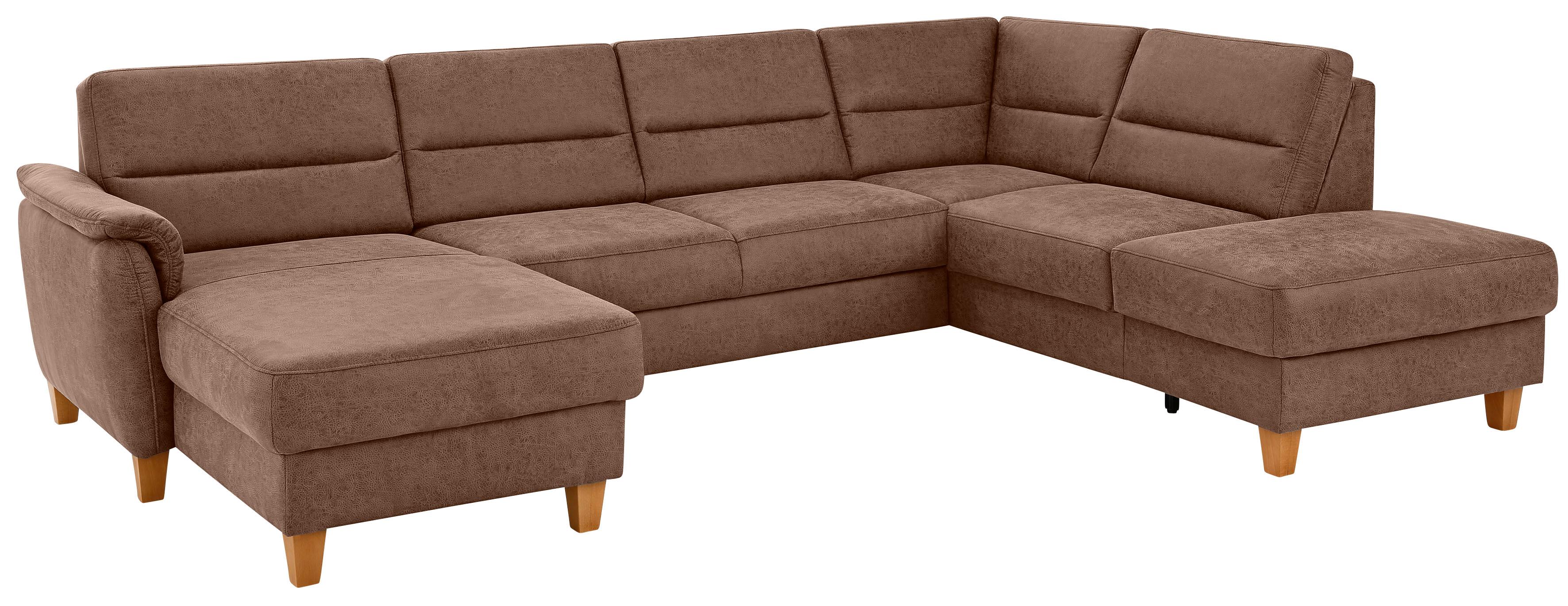 Home affaire Wohnlandschaft "Palmera U-Form, B: 308 cm, große Stoff + Leder Auswahl" optional Schlaffunktion & Bettkasten, Federkern, XXL-Wohnlandschaft