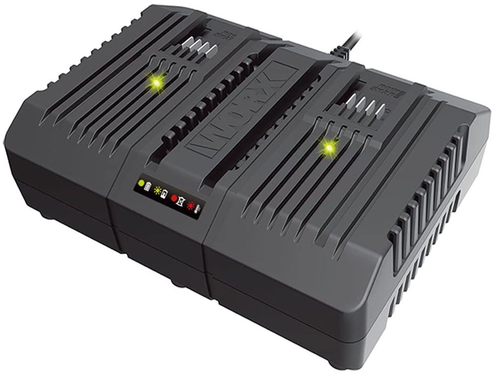 Worx Akku-Ladestation »Dual-Ladegerät WA3883«, 2000 mA, für alle WORX PowerShare Akkus, gleichzeitige Aufladen von 2 Akkus