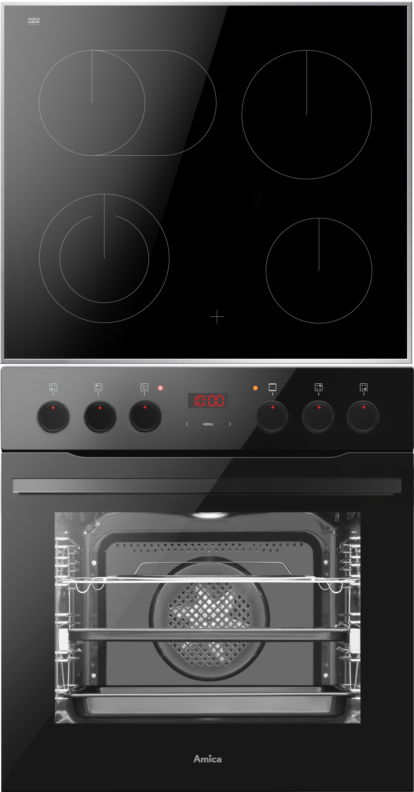 Amica Elektro-Herd-Set »EHCX 934 300 S« mit 1-fach-Teleskopauszug Steam Clean 2 Stk. tlg. Dreikreis-Zone passt die Kochfläche flexibel an Topfgrößen an