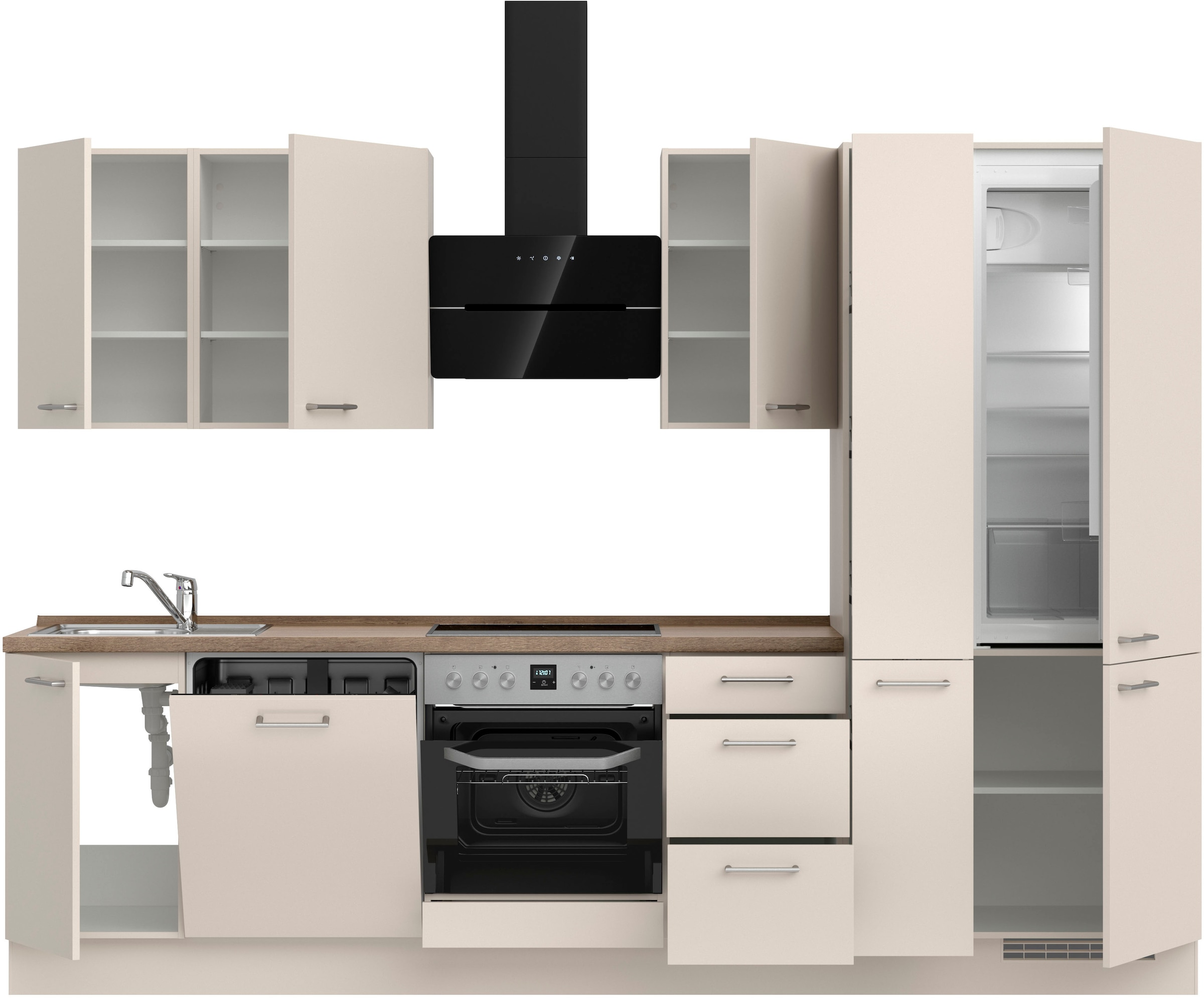 nobilia® Küchenzeile »"Laser II", Ausrichtung wählbar, Breite 300 cm«, vormontiert, wahlw. mit unterschiedlichen E-Geräten-Sets