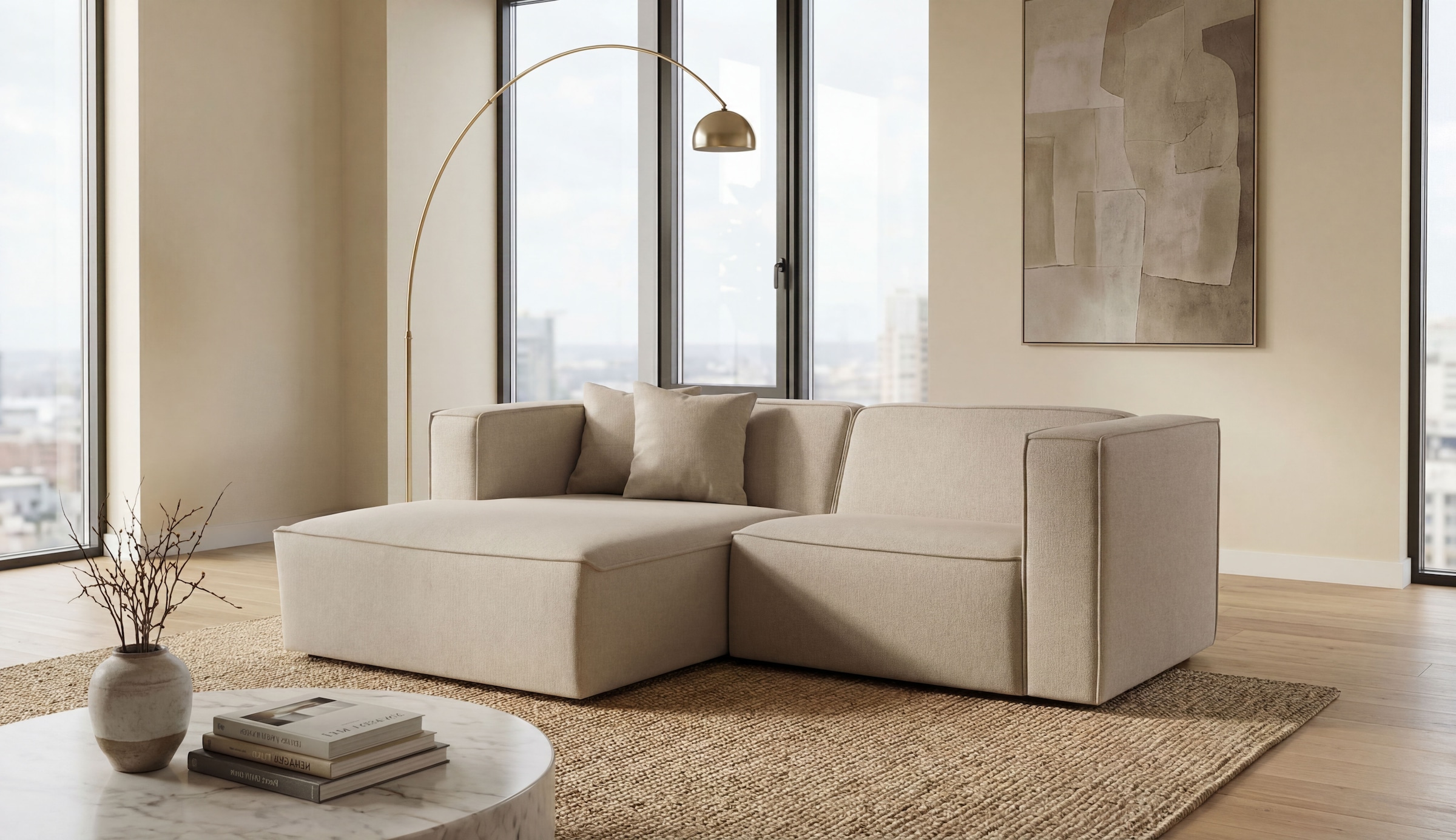 OTTO home Ecksofa »Tammie« Breite 222 cm, Webstoff fein, bodentief, mit Wellenunterfederung