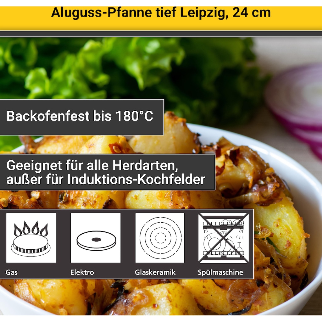 Krüger Bratpfanne »Aluguss Pfanne tief LEIPZIG«, Aluminiumguss, (1 tlg.), hochwertige Antihaft-Versiegelung, tiefe Ausführung