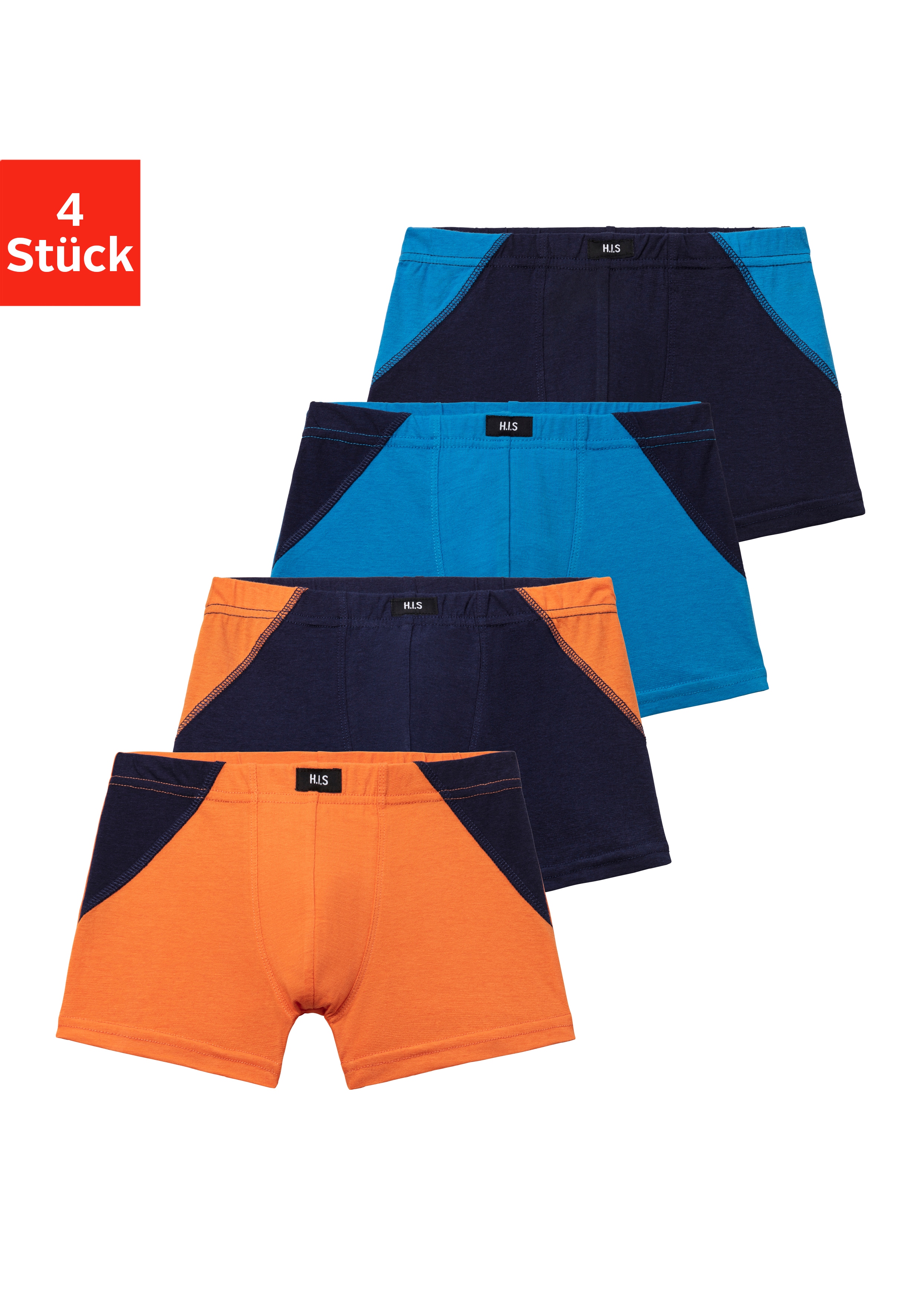 H.I.S Boxer "Boxershorts für Jungen" Packung, 4 Stk. mit Colorblocking, Baumwollmischung