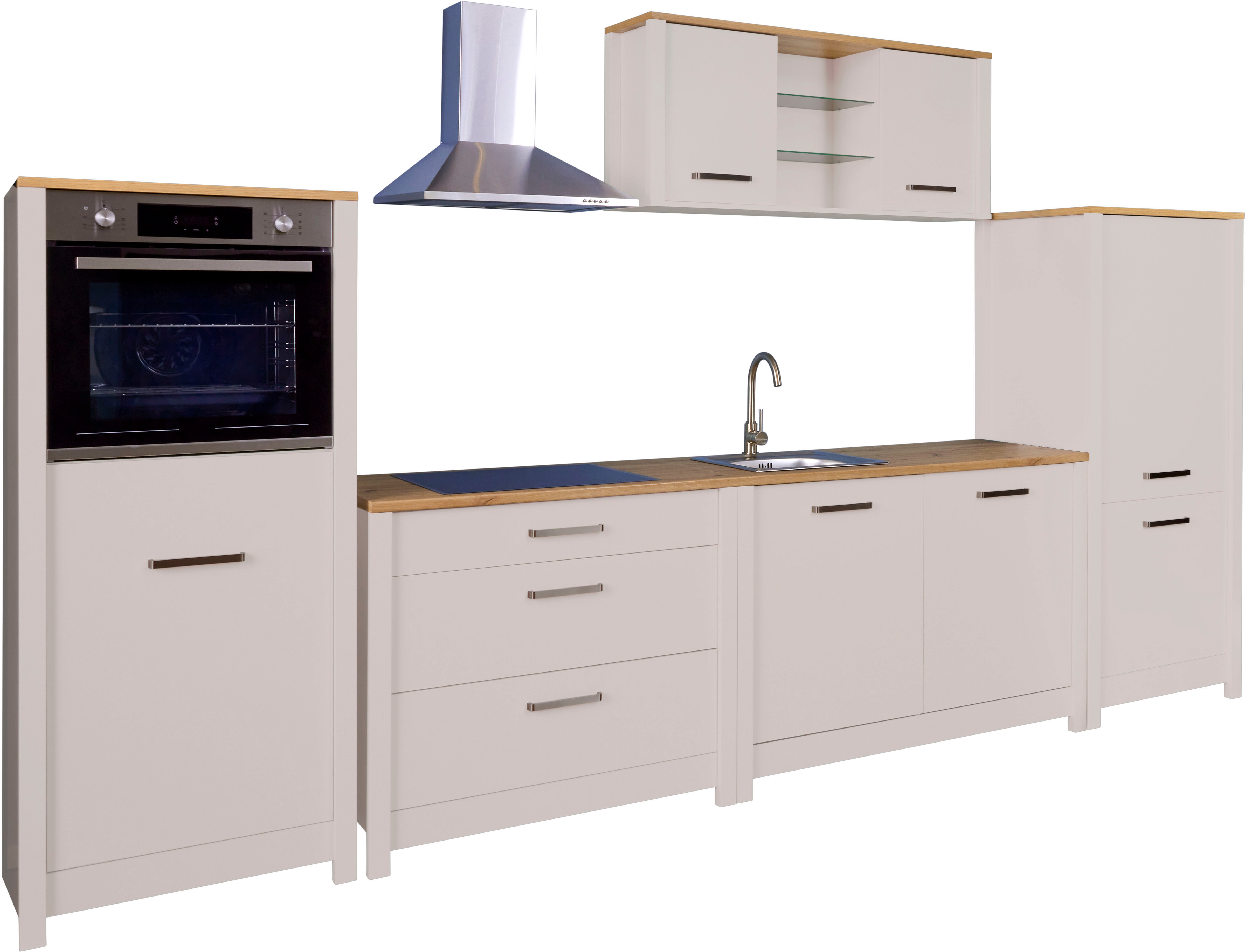 Inter Link Küchenzeile "Pienza, Einbauküche, Küchenblock, Küchenmodul, Kompaktküche" Ohne E-Geräte für Spülmaschine Kochfeld Backofen Kühlschrank B: 370 cm
