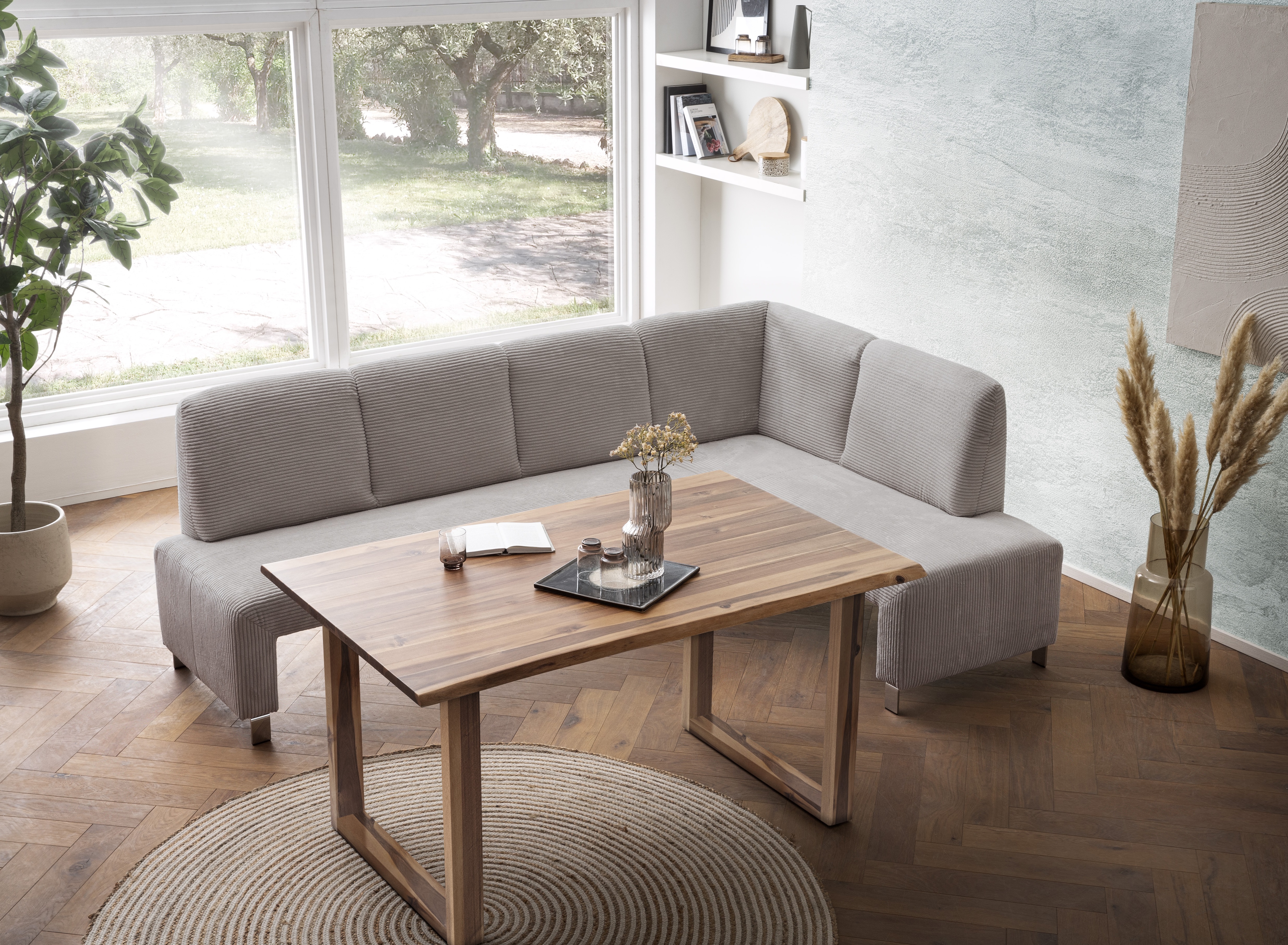 exxpo - sofa fashion Eckbank "Intenso, viele Bezugsstoffe Cord, Struktur 243/158 cm (B/T)" hohe Bodenfreiheit, frei im Raum stellbar, hoher Sitzkomfort