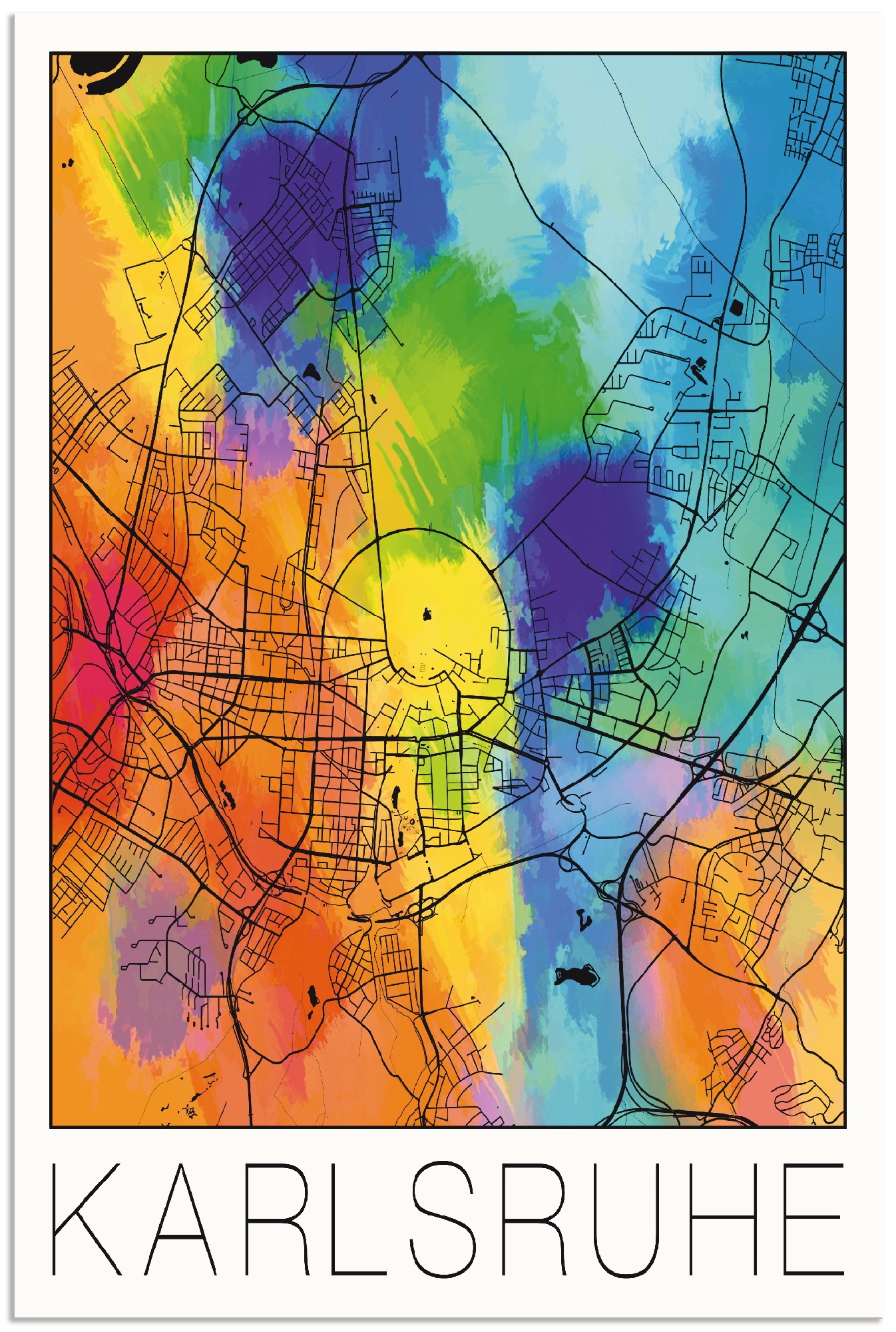 Artland Wandbild "Retro Karte Karlsruhe Aquarell", Deutschland, (1 St.), al günstig online kaufen