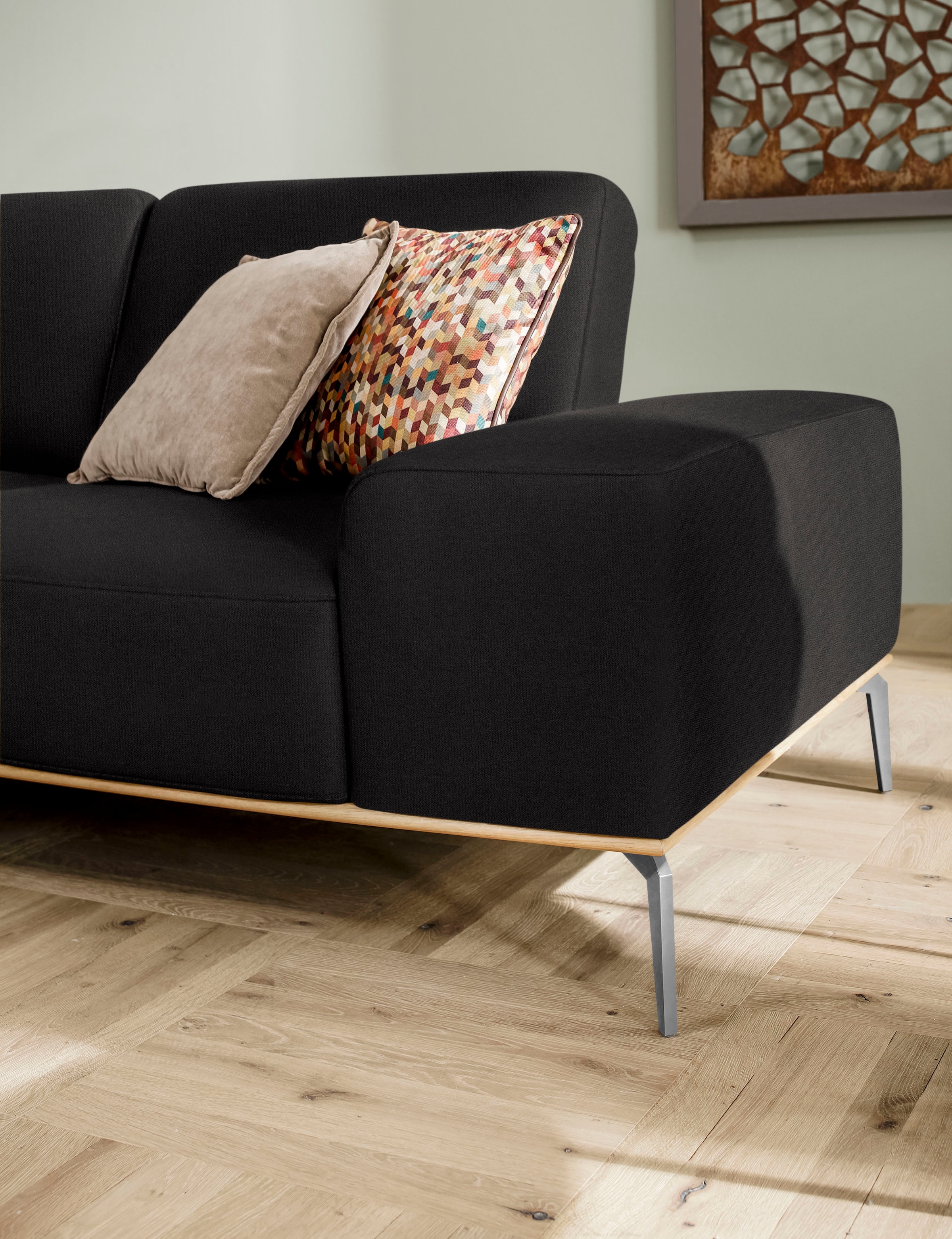 W.SCHILLIG Ecksofa »run, Designsofa, bequem, L-Form«, mit elegantem Holzsockel, Füße in Chrom glänzend, Breite 299 cm