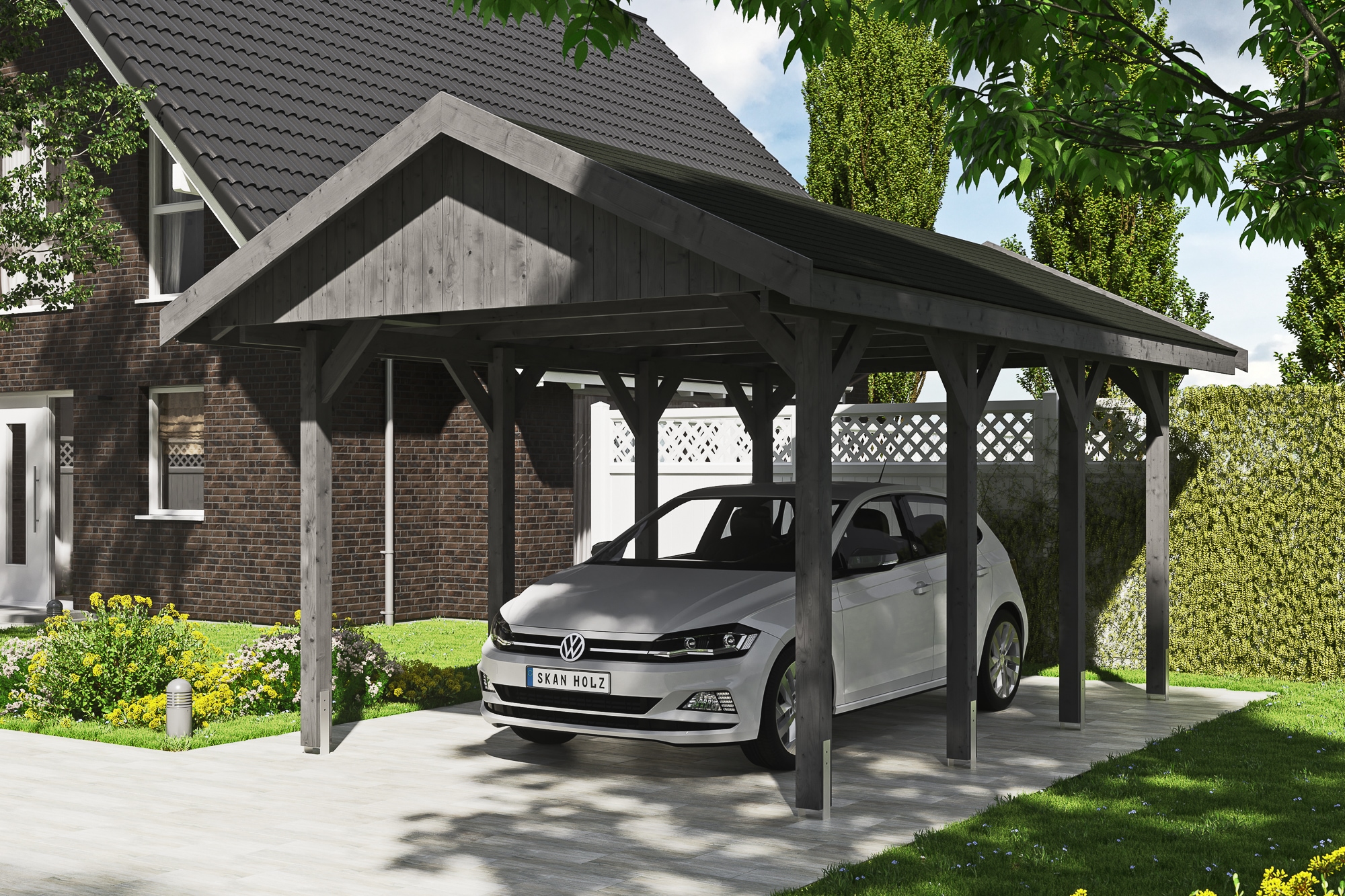Skanholz Einzelcarport »Wallgau«, 291 cm, Schiefergrau, mit schwarzen Dachschindeln