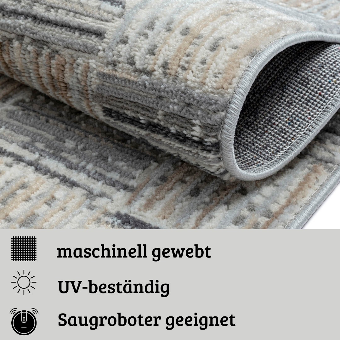 my home Teppich »Yasmin«, rund, 8 mm Höhe, Kurzflor, modernes Design, mit Bordüre, pflegeleicht, Wohnzimmer
