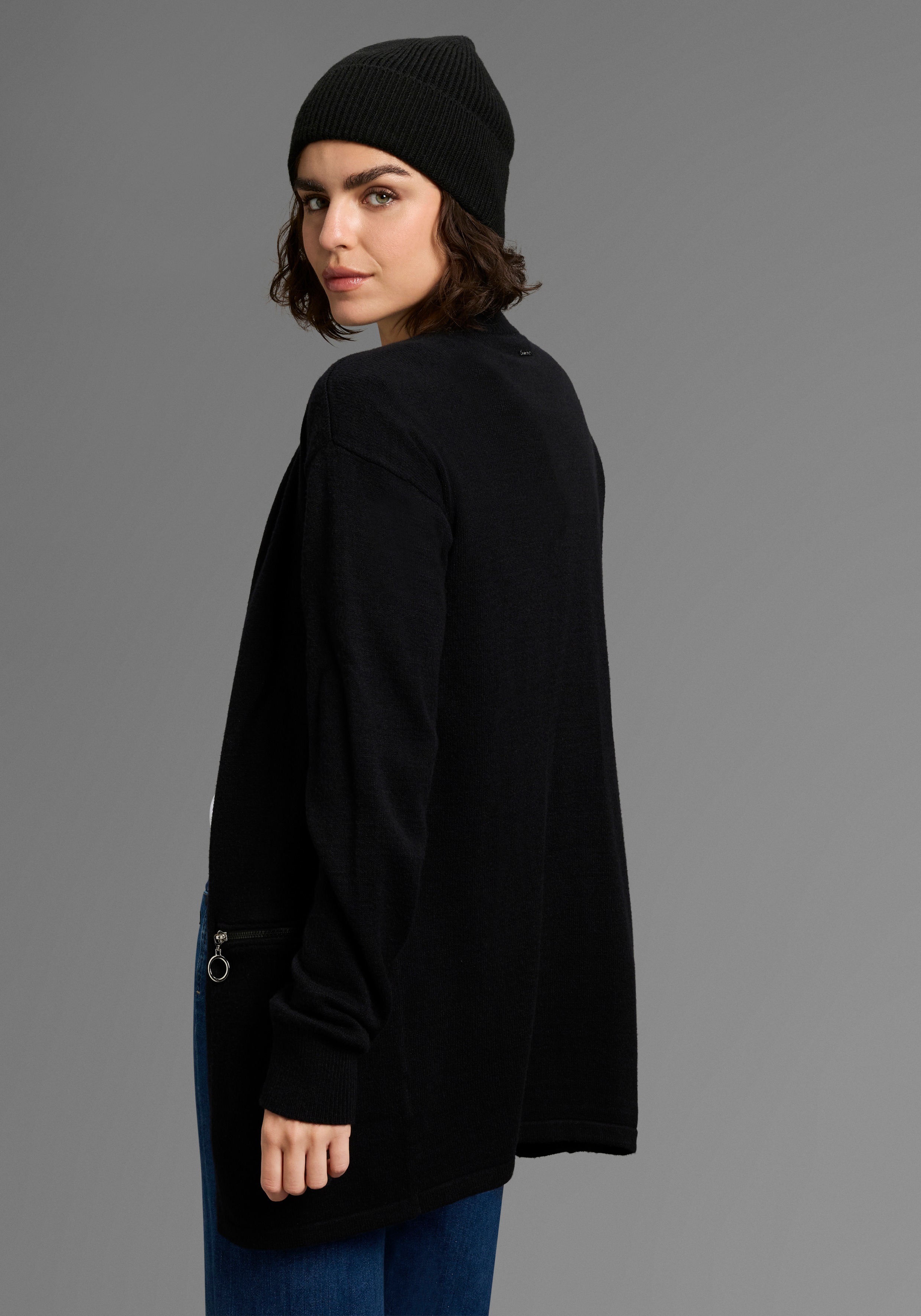 Thumbnail - Laura Scott Strickjacke kuscheliger Übergangsstrick in lässiger Langform mit Zipperdetails