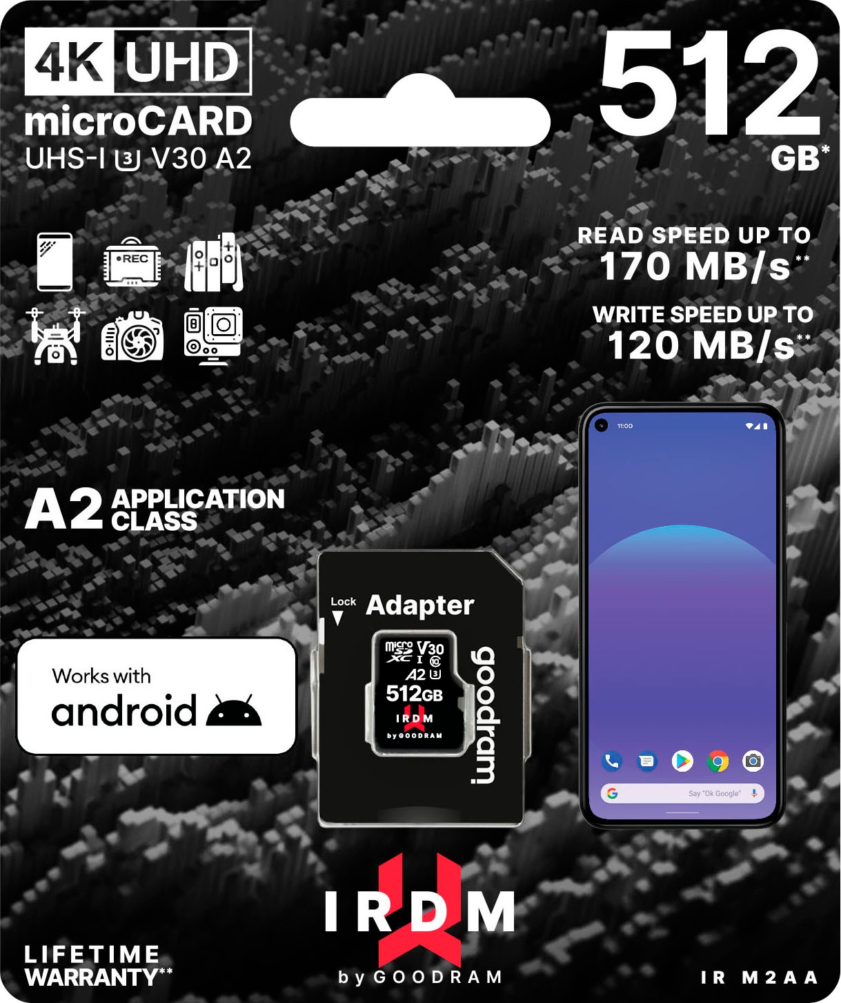 Goodram Speicherkarte »IRDM UHS-I U3 A2 microCARD«, (Video Speed Class 30 (V30) 170 MB/s Lesegeschwindigkeit)