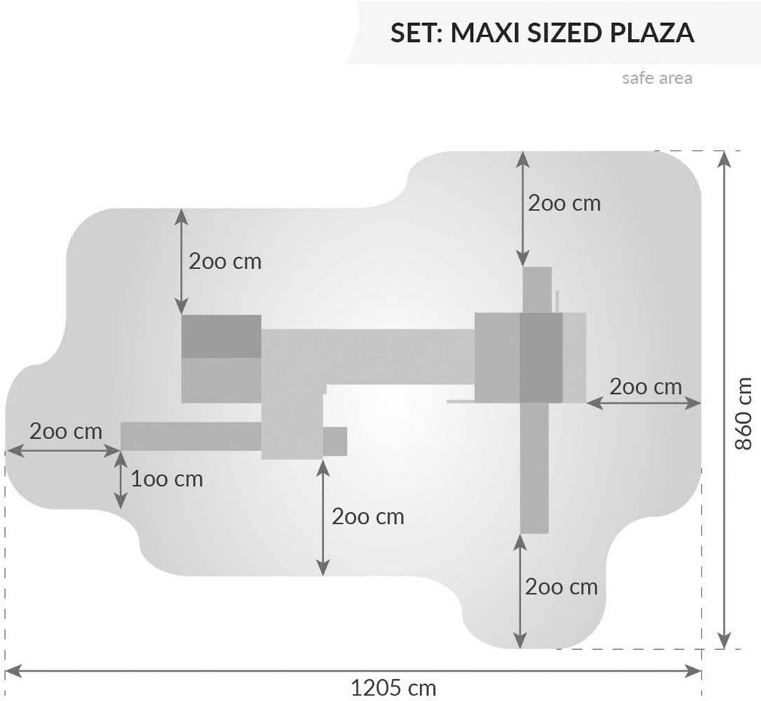 FUNGOO Spielturm »MAXI SET SIZED PLAZA«, mit Schaukel & Rutsche, Klettererweiterung, Spielhaus, Sandkasten