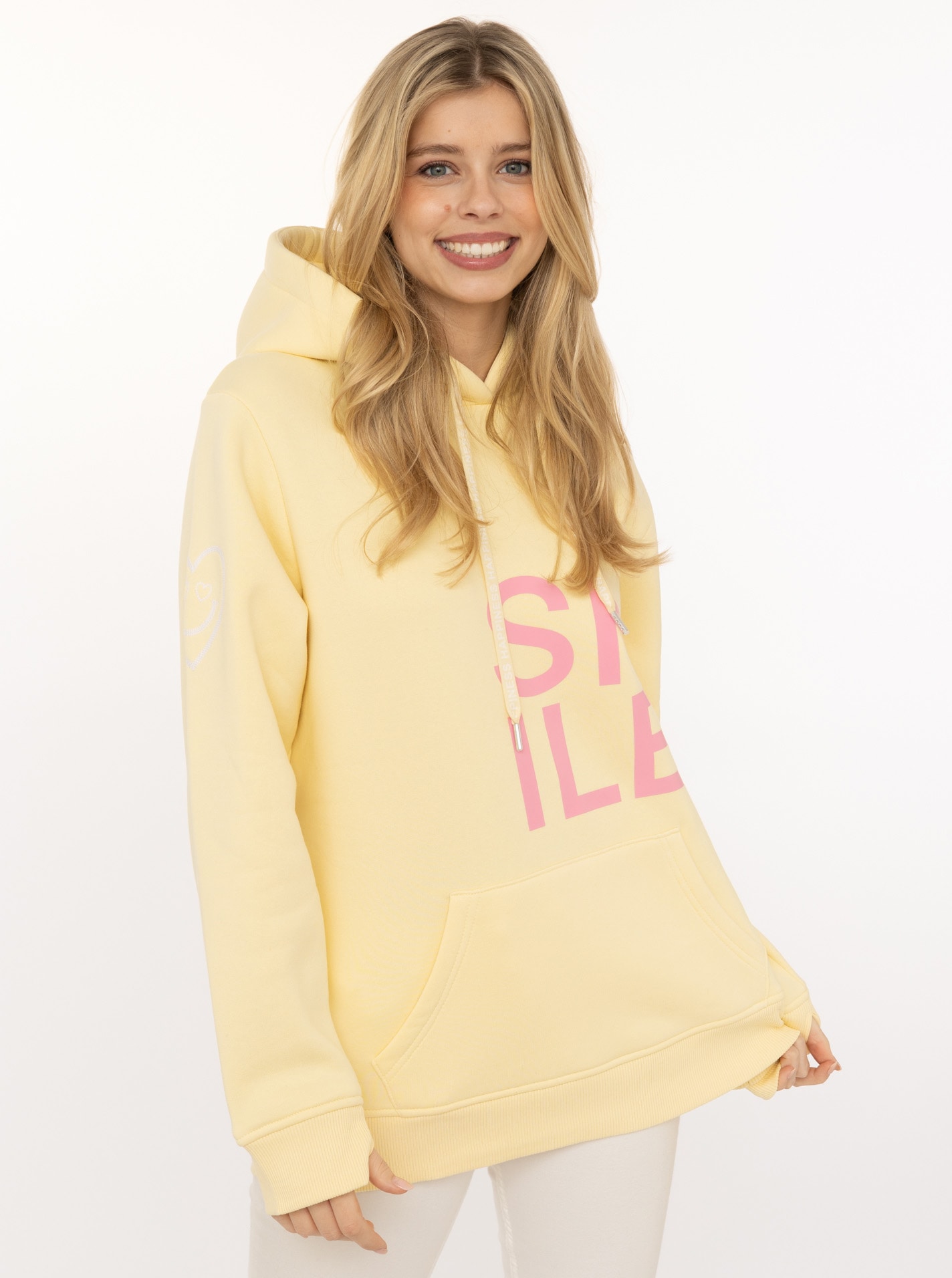 Zwillingsherz Hoodie ""Alissa"", Langarm, Kapuze, Neon-Details, Kordelzug, Frontprint, Kängurutasche