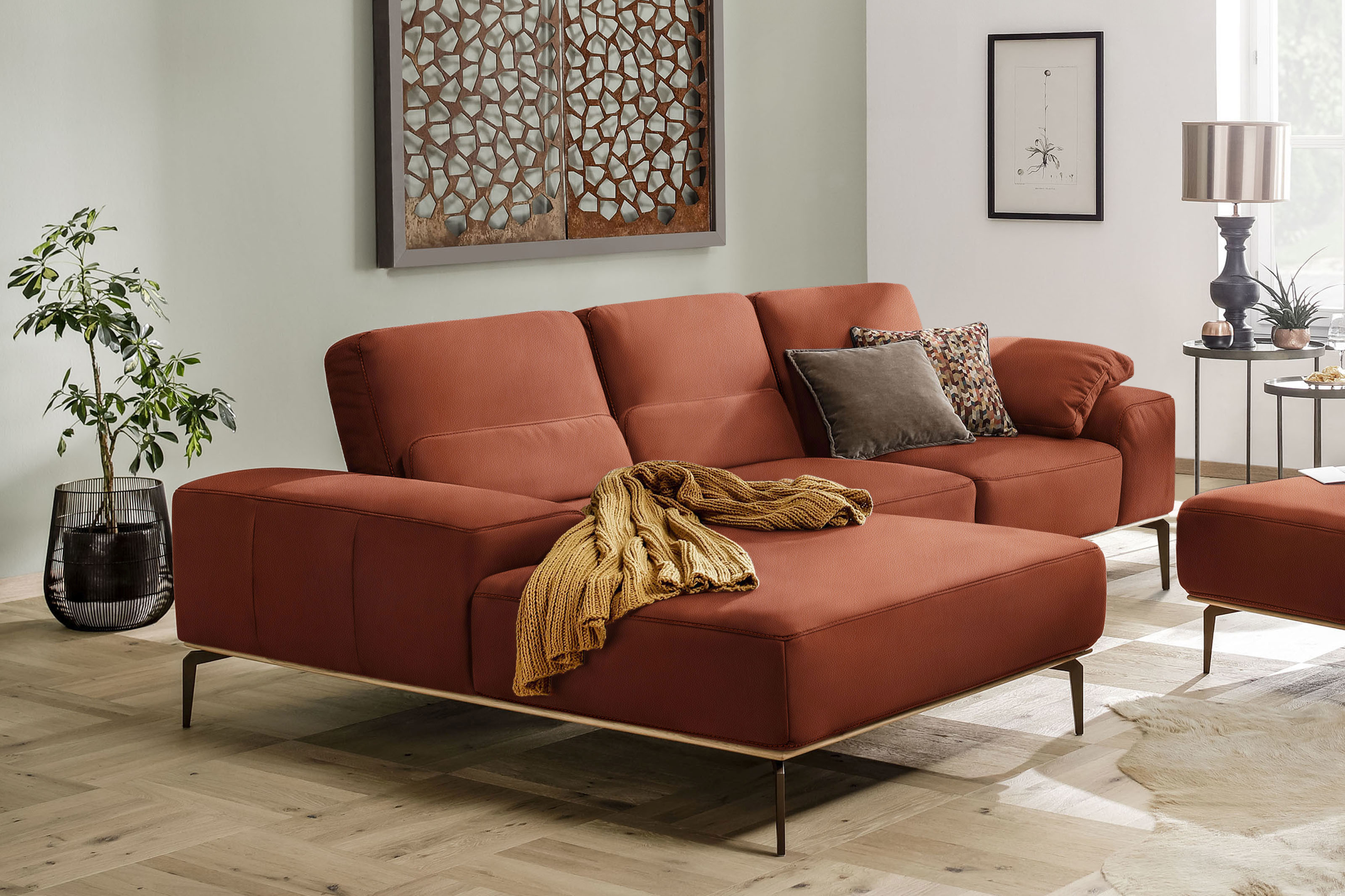 W.SCHILLIG Ecksofa "run, Designsofa mit tollem Sitzkomfort, bequem, L-Form" mit Holzsockel, Füße in Bronze pulverbeschichtet, Breite 279 cm