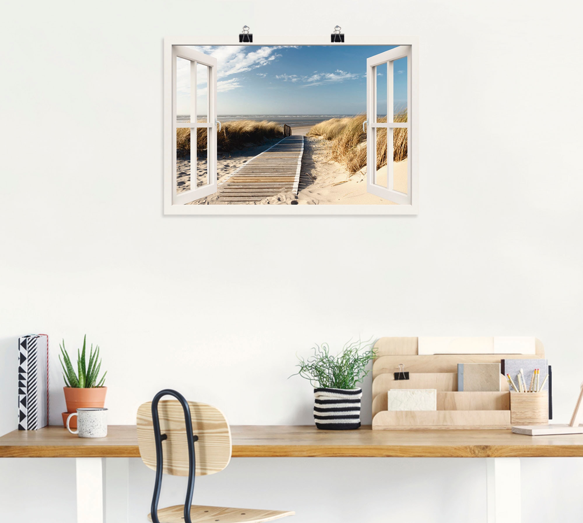 Artland Wandbild "Fensterblick Nordseestrand auf Langeoog", Fensterblick, ( günstig online kaufen